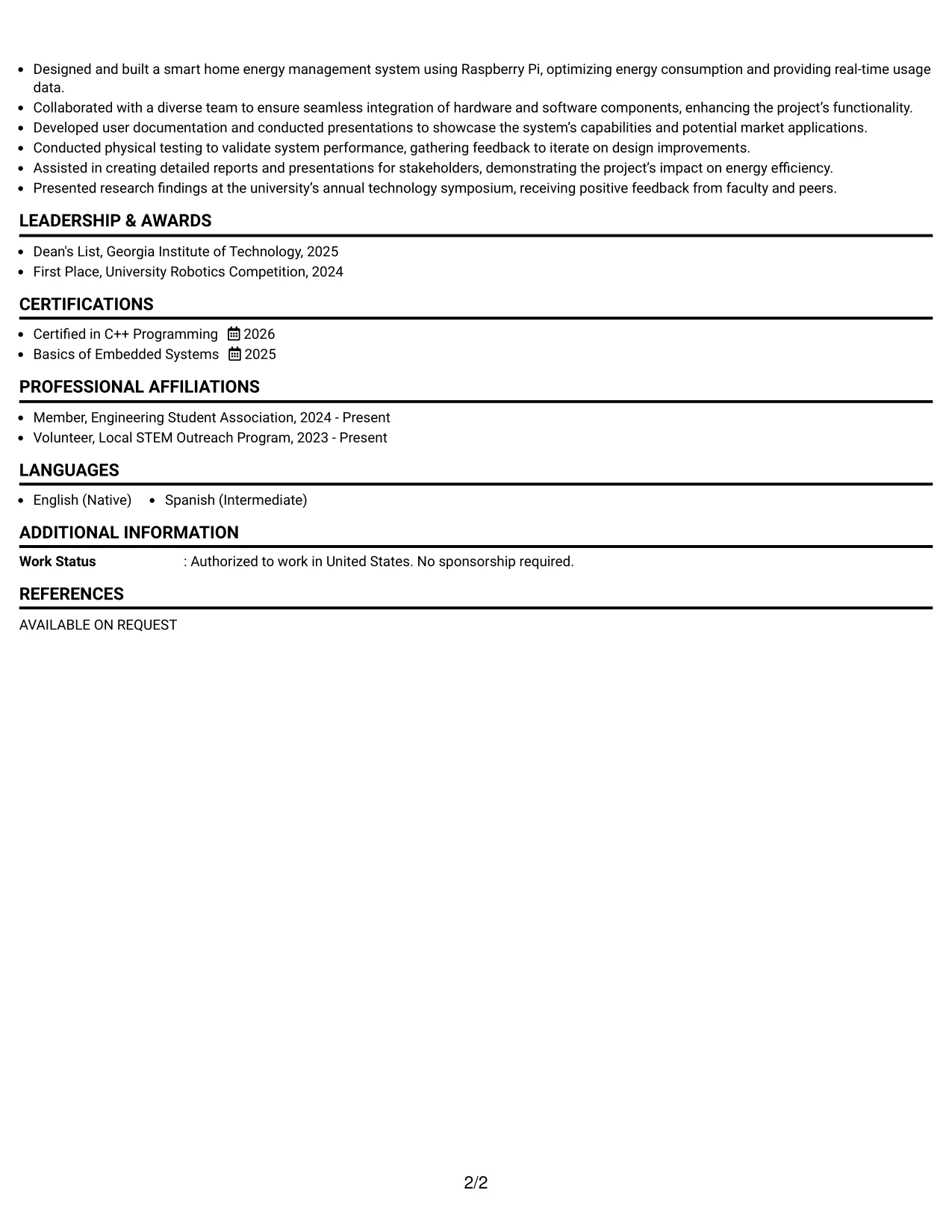 Resume Example Page 2