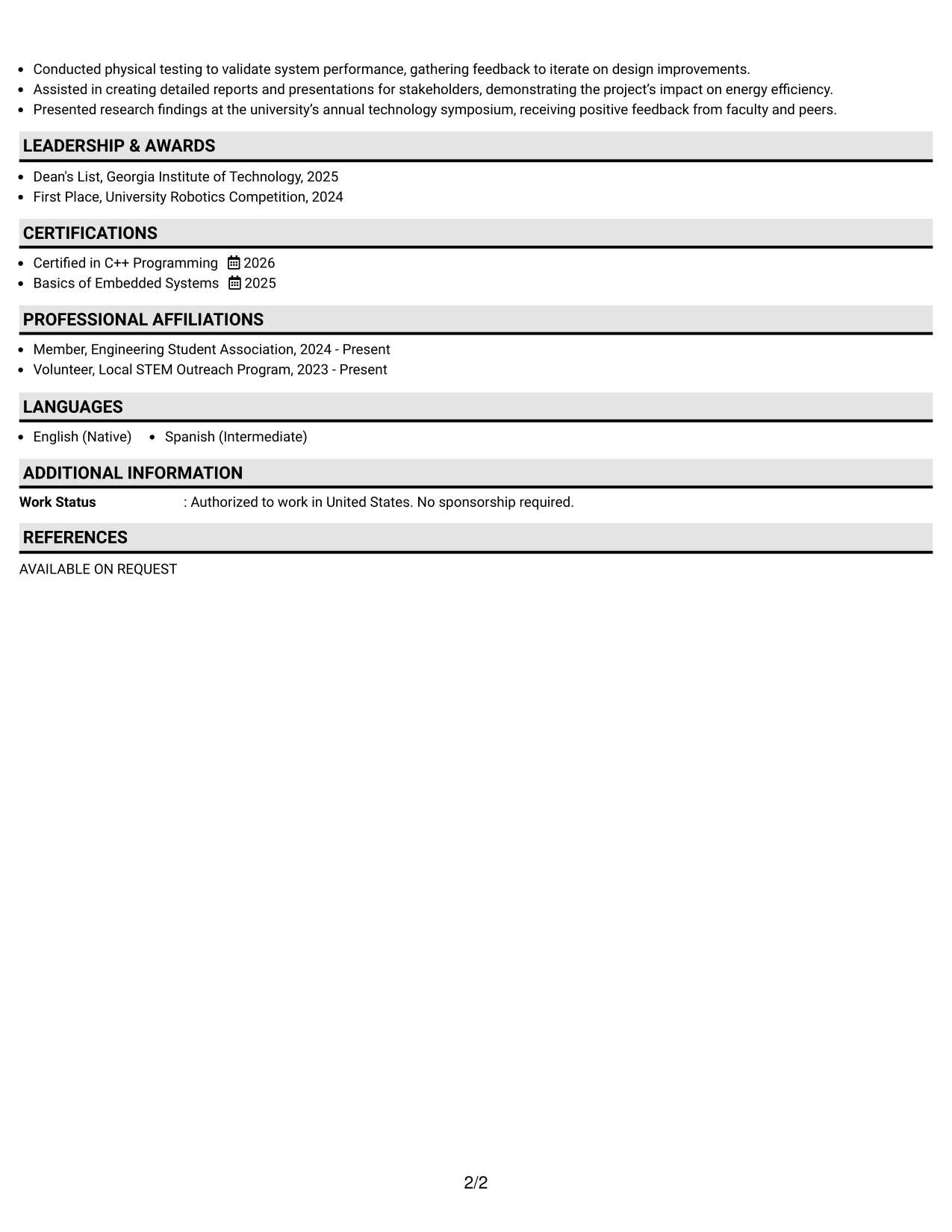 Resume Example Page 2