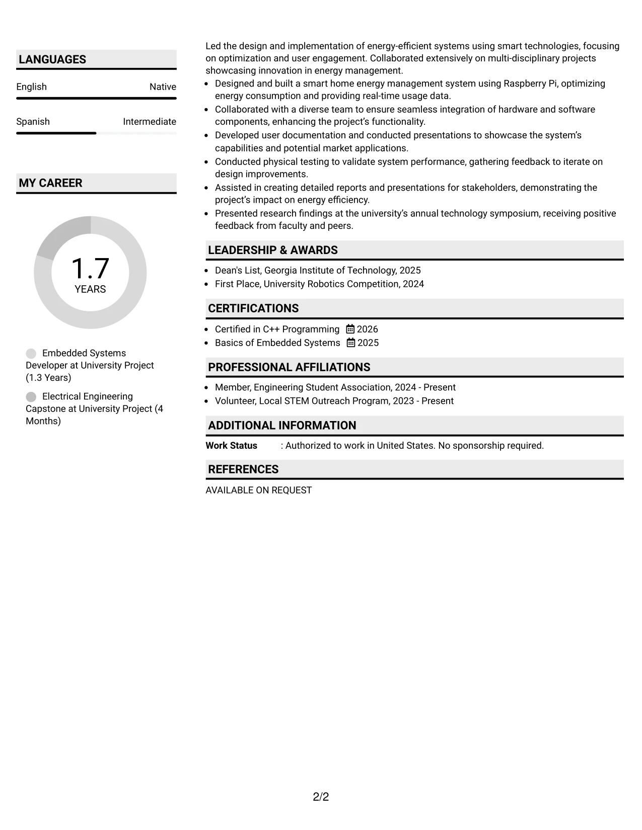 Resume Example Page 2
