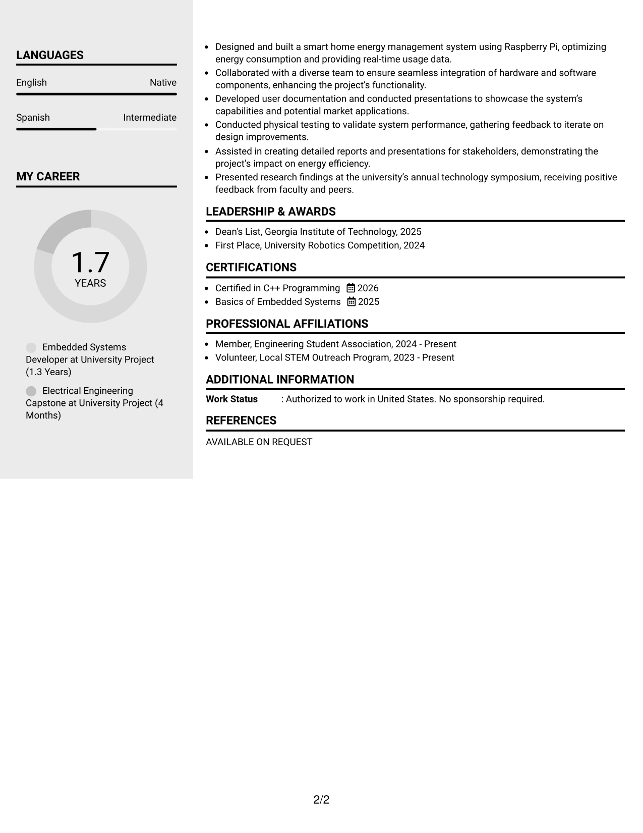 Resume Example Page 2