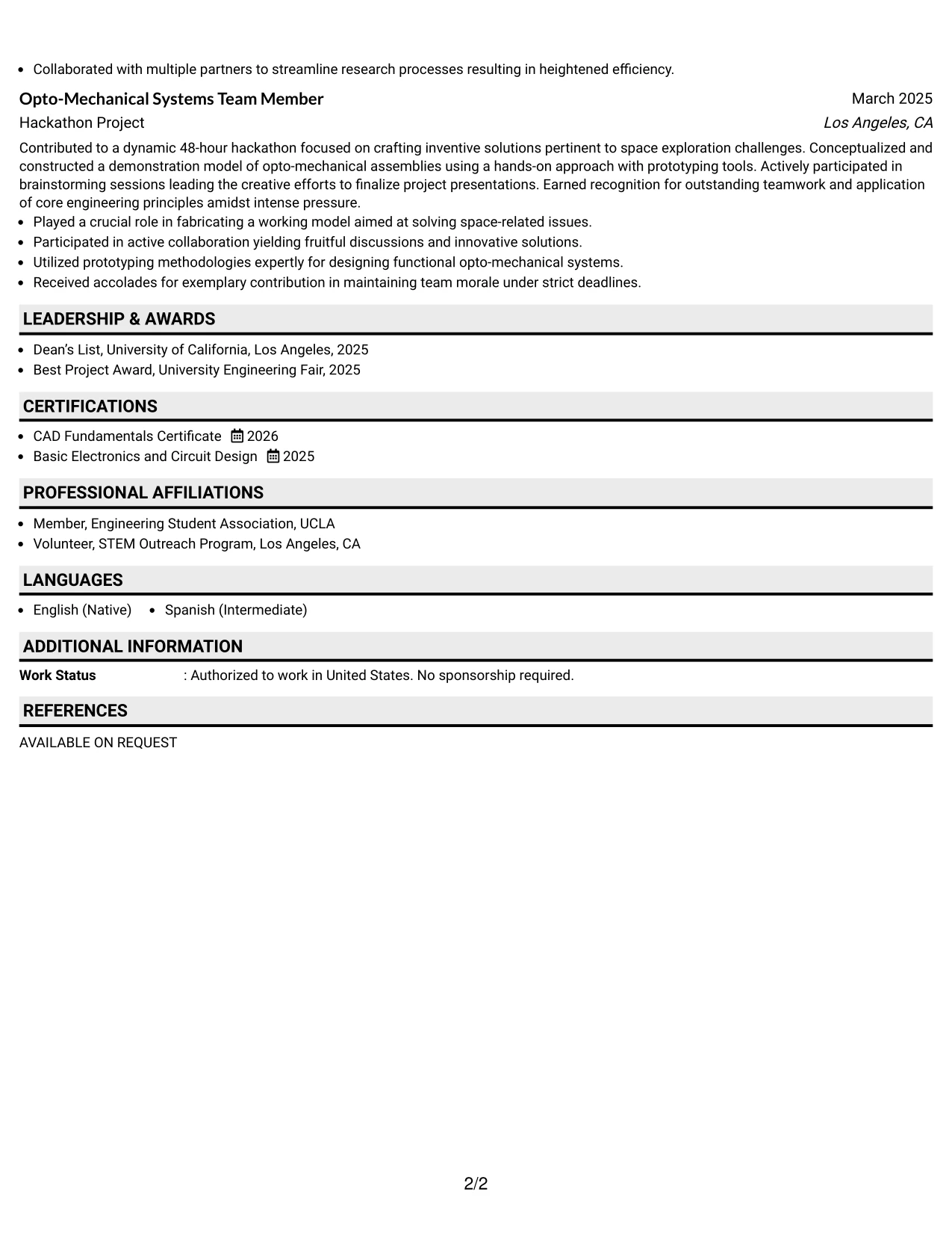 Resume Example Page 2