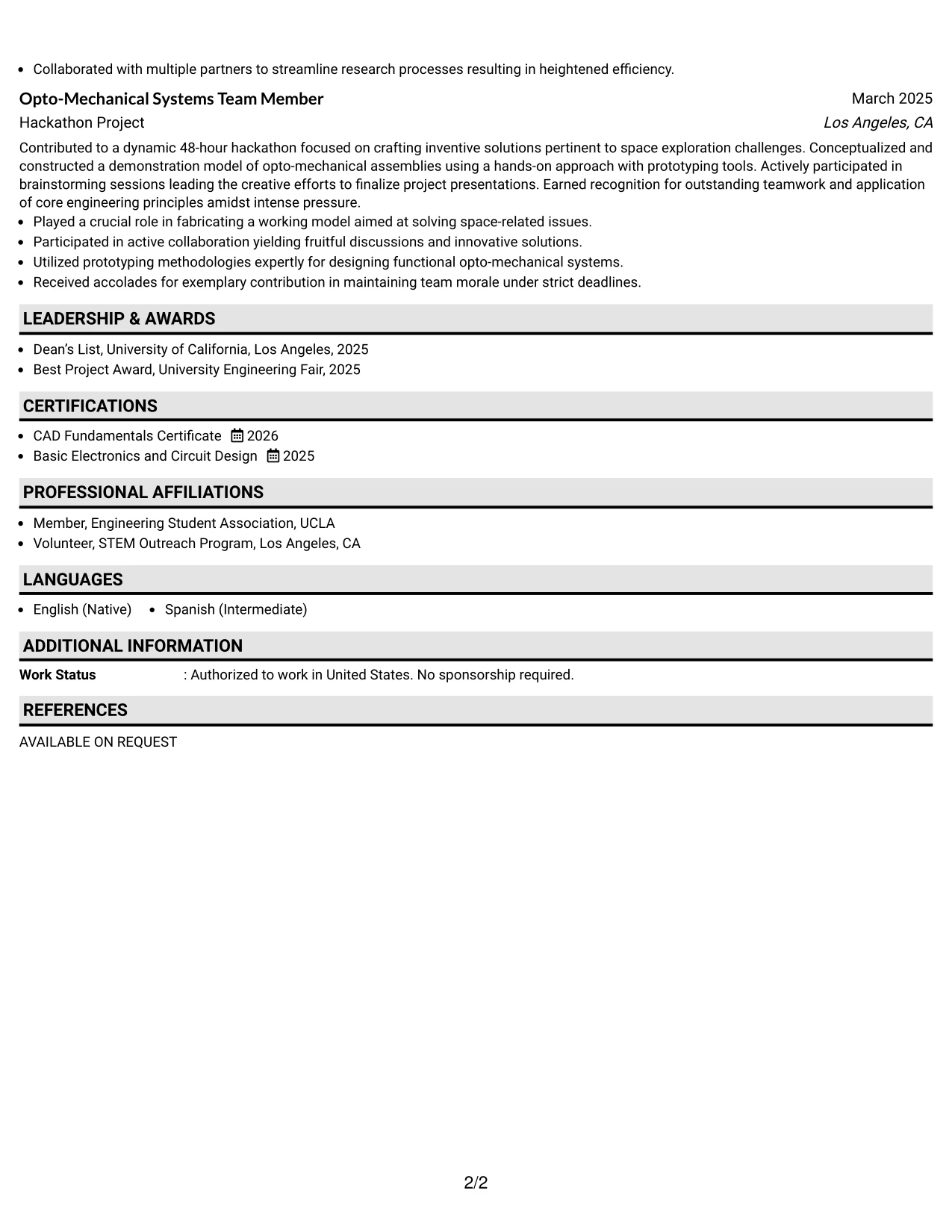 Resume Example Page 2