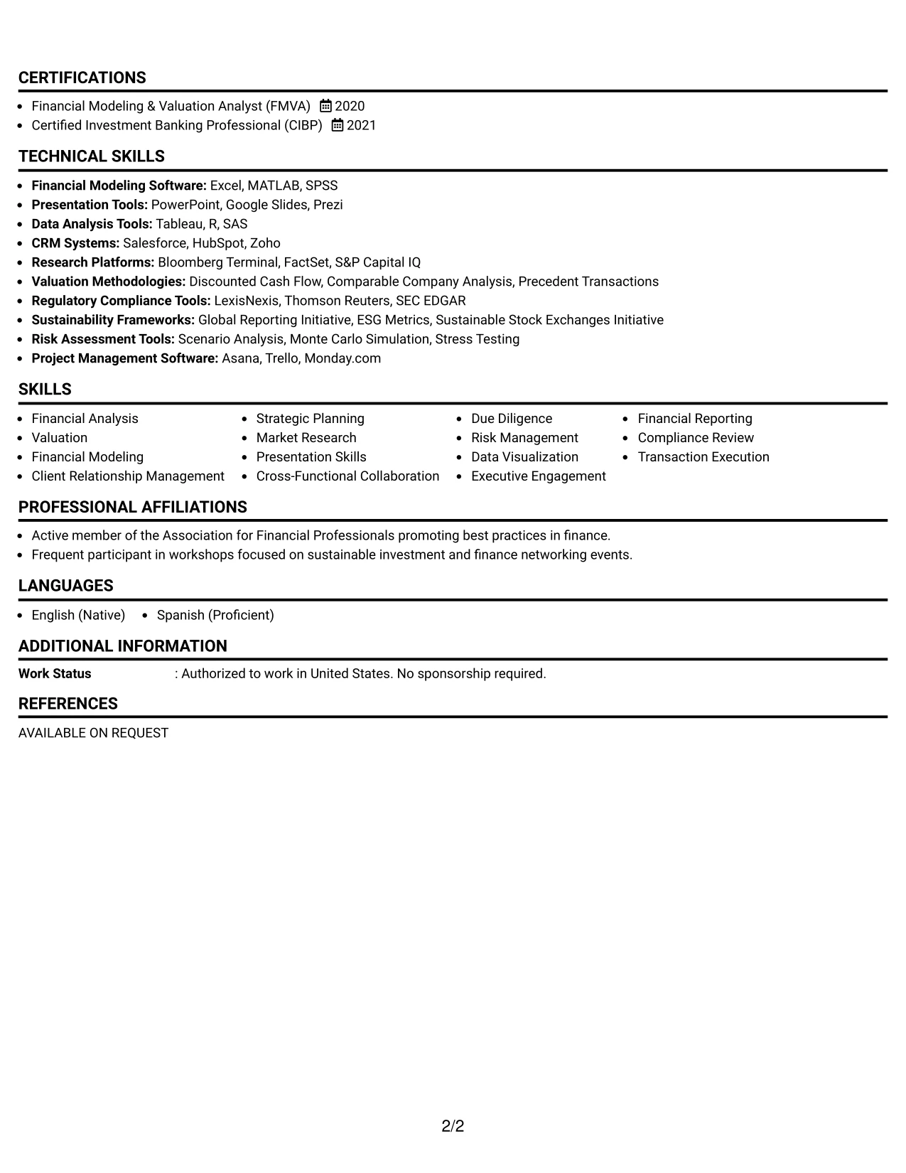 Resume Example Page 2