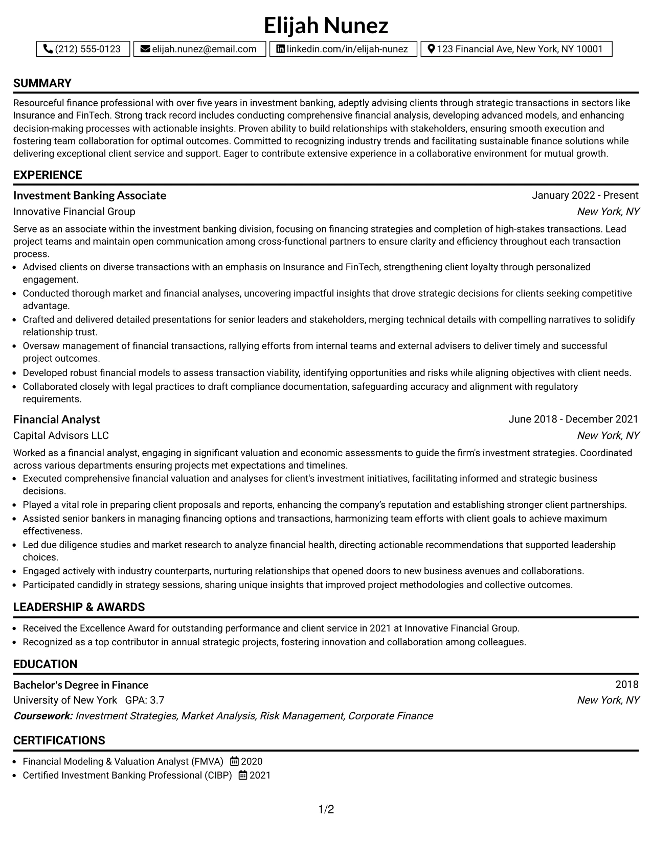 Resume Example Page 1