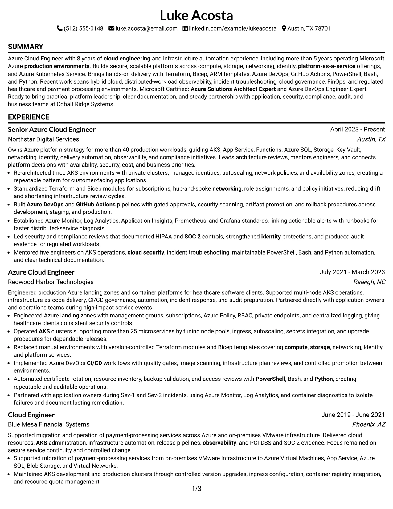 Resume Example Page 1