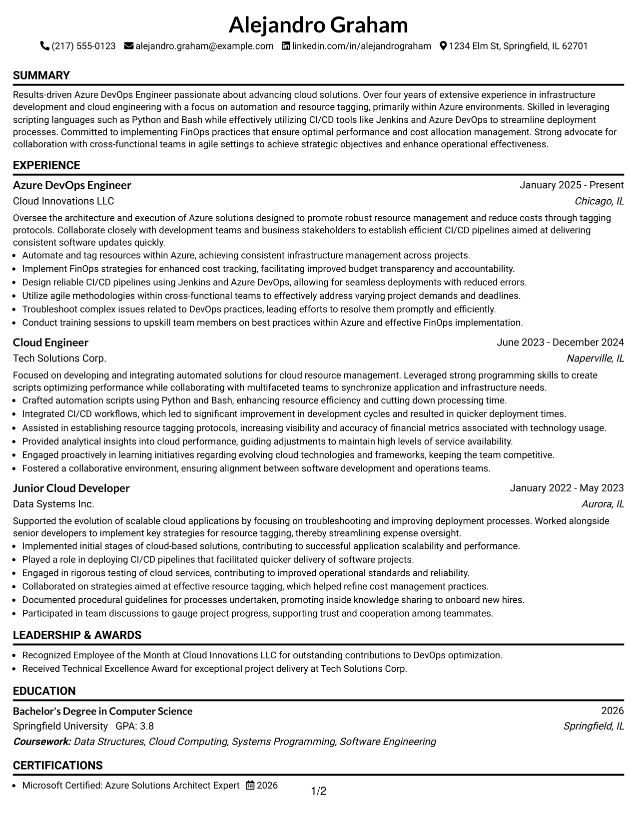Resume Example Page 1