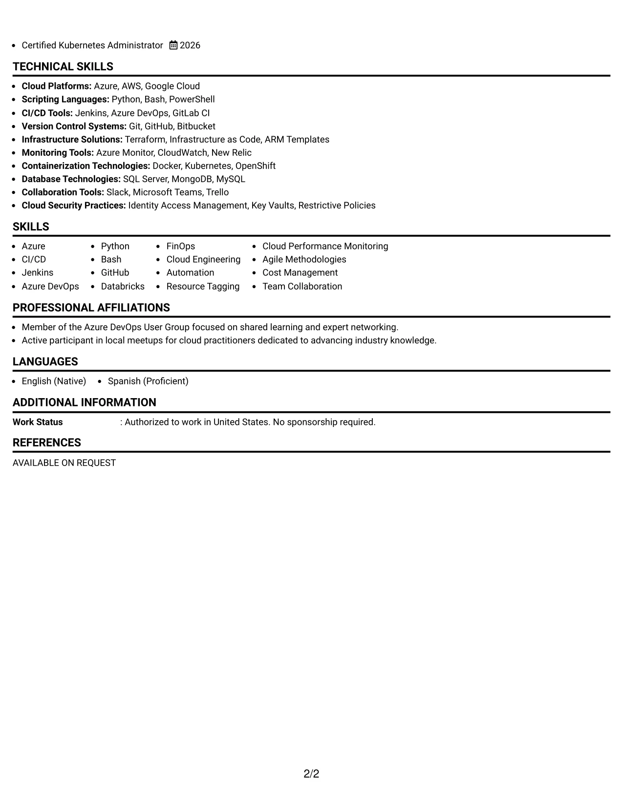 Resume Example Page 2