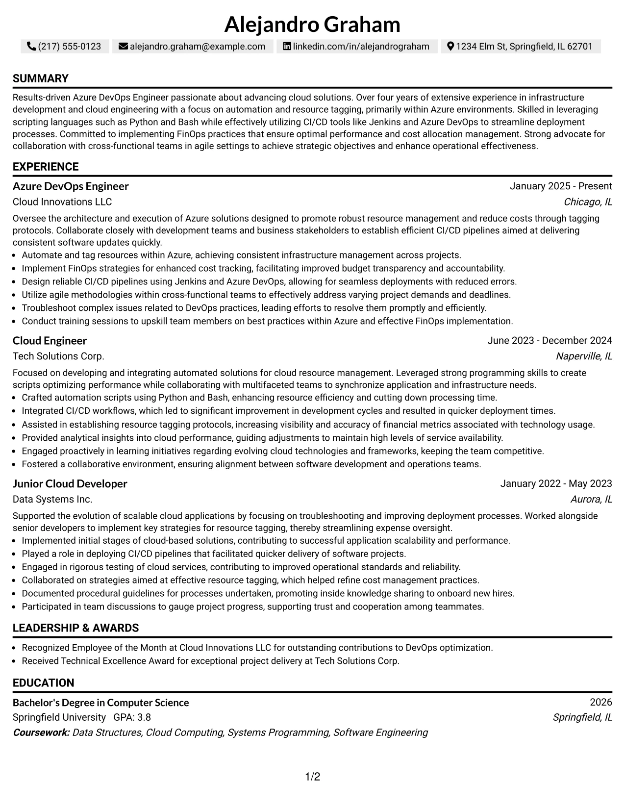 Resume Example Page 1