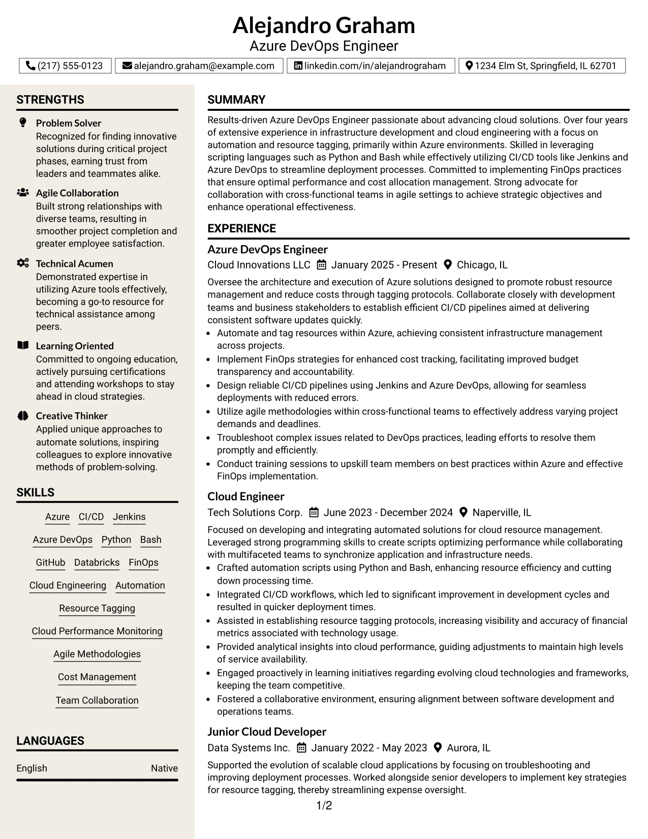 Resume Example Page 1