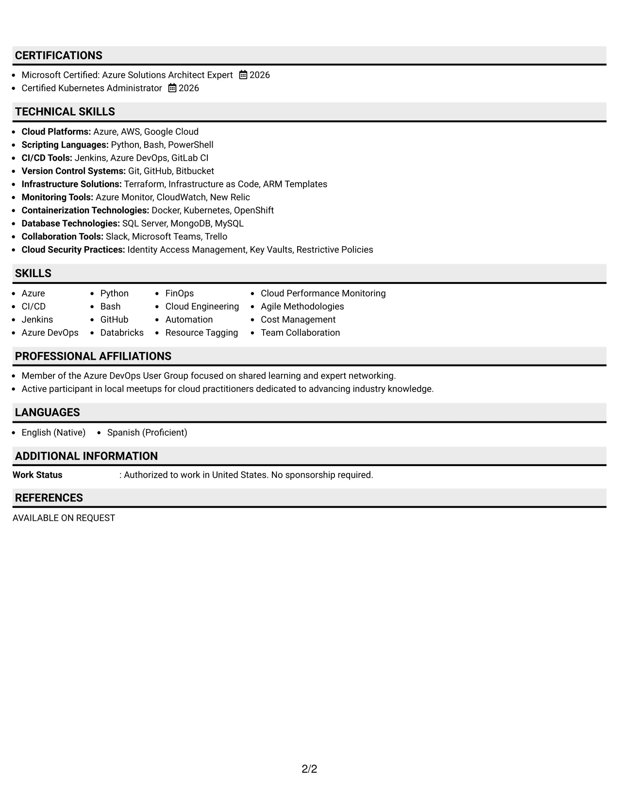 Resume Example Page 2