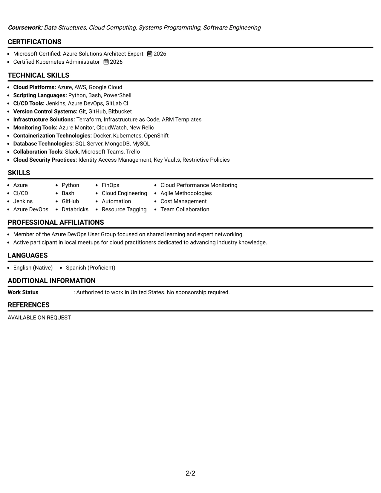 Resume Example Page 2
