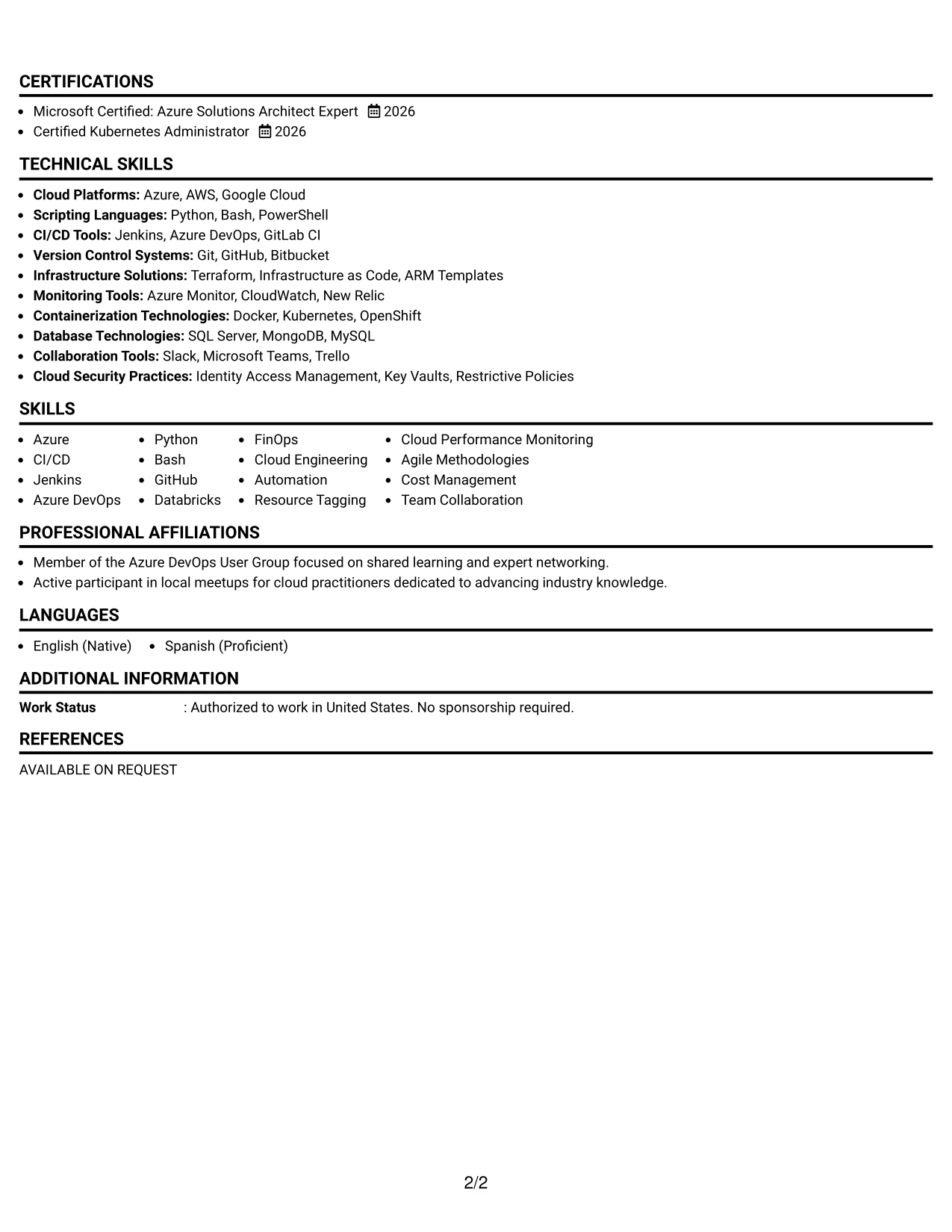Resume Example Page 2