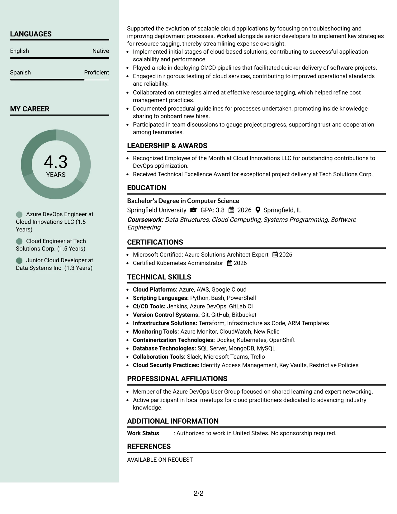 Resume Example Page 2