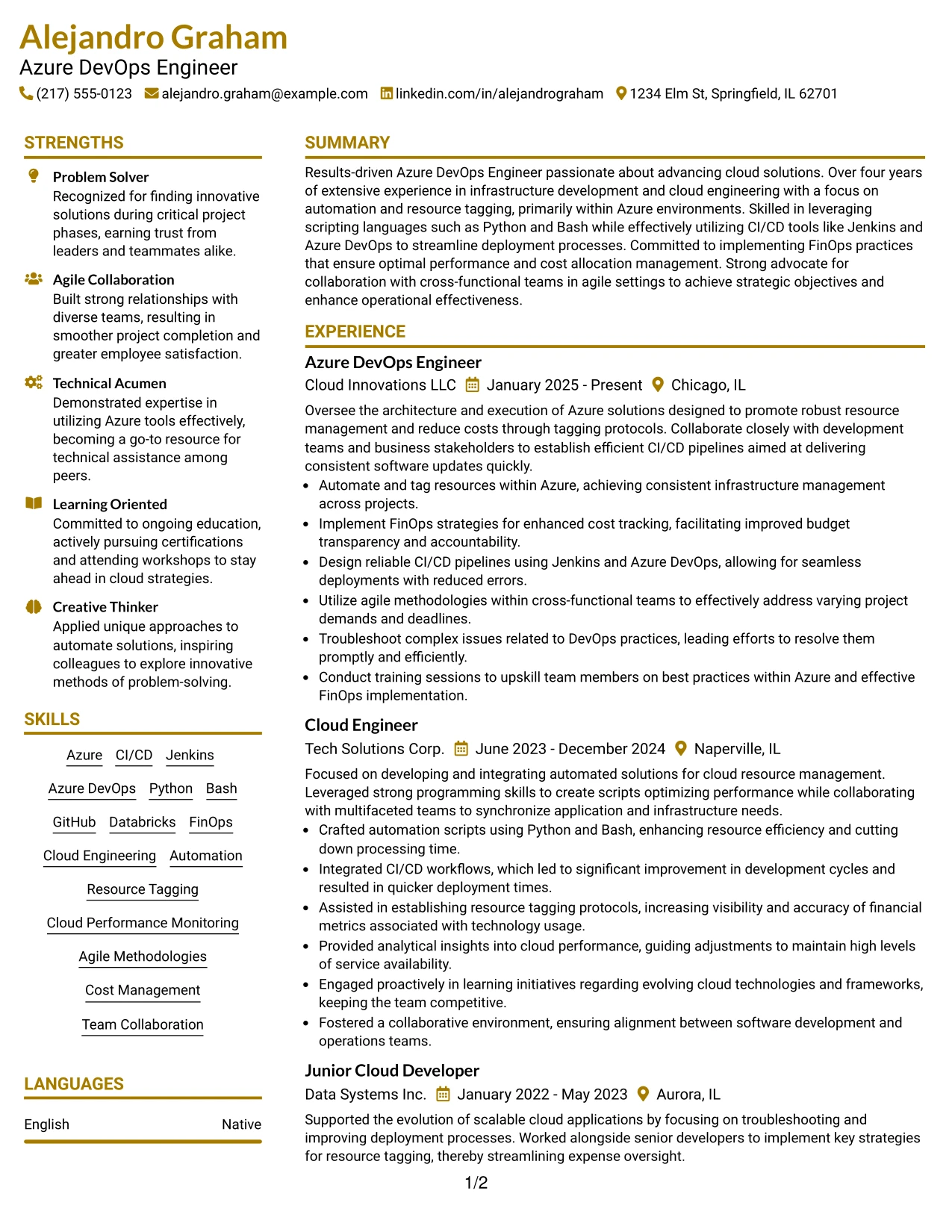 Resume Example Page 1