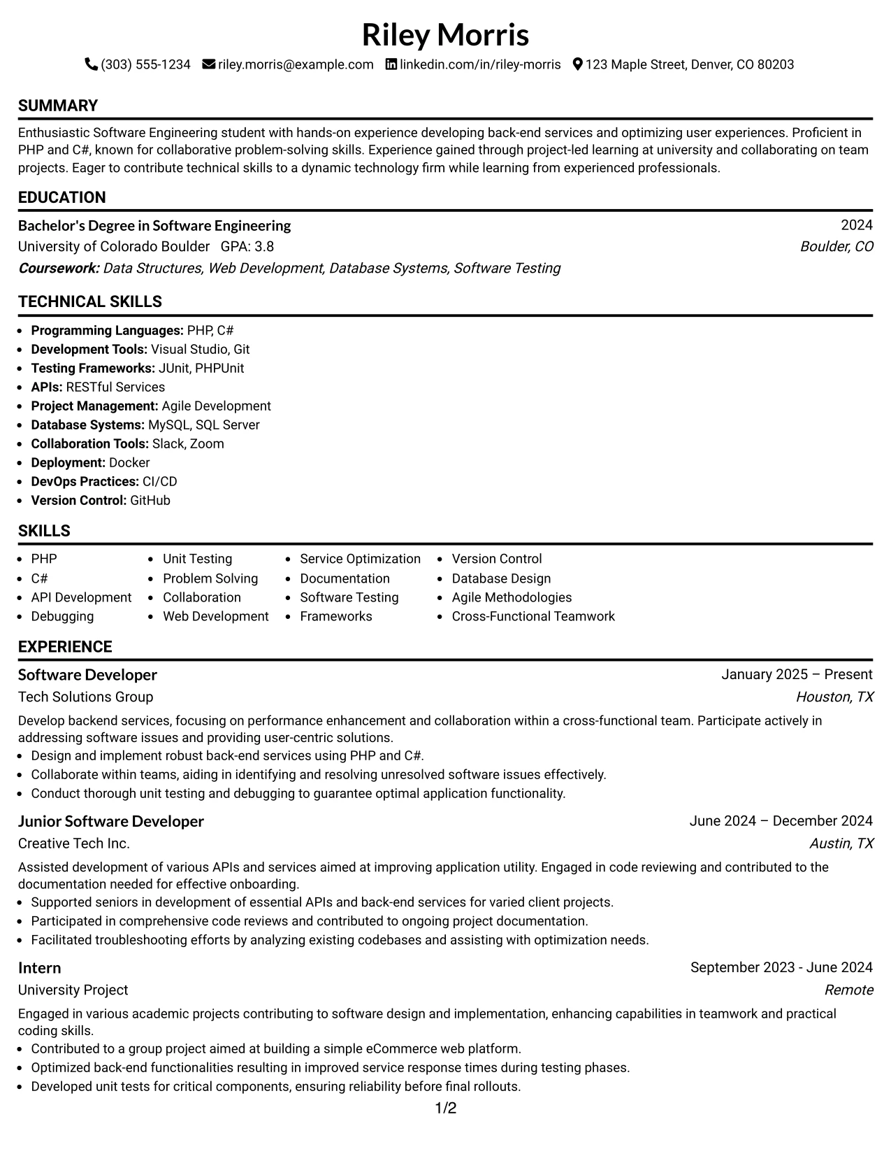 Resume Example Page 1