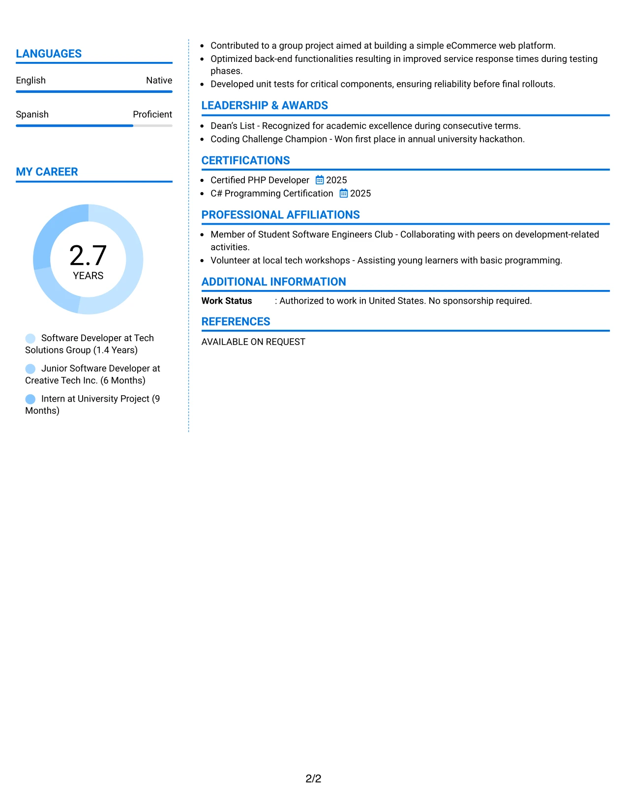 Resume Example Page 2