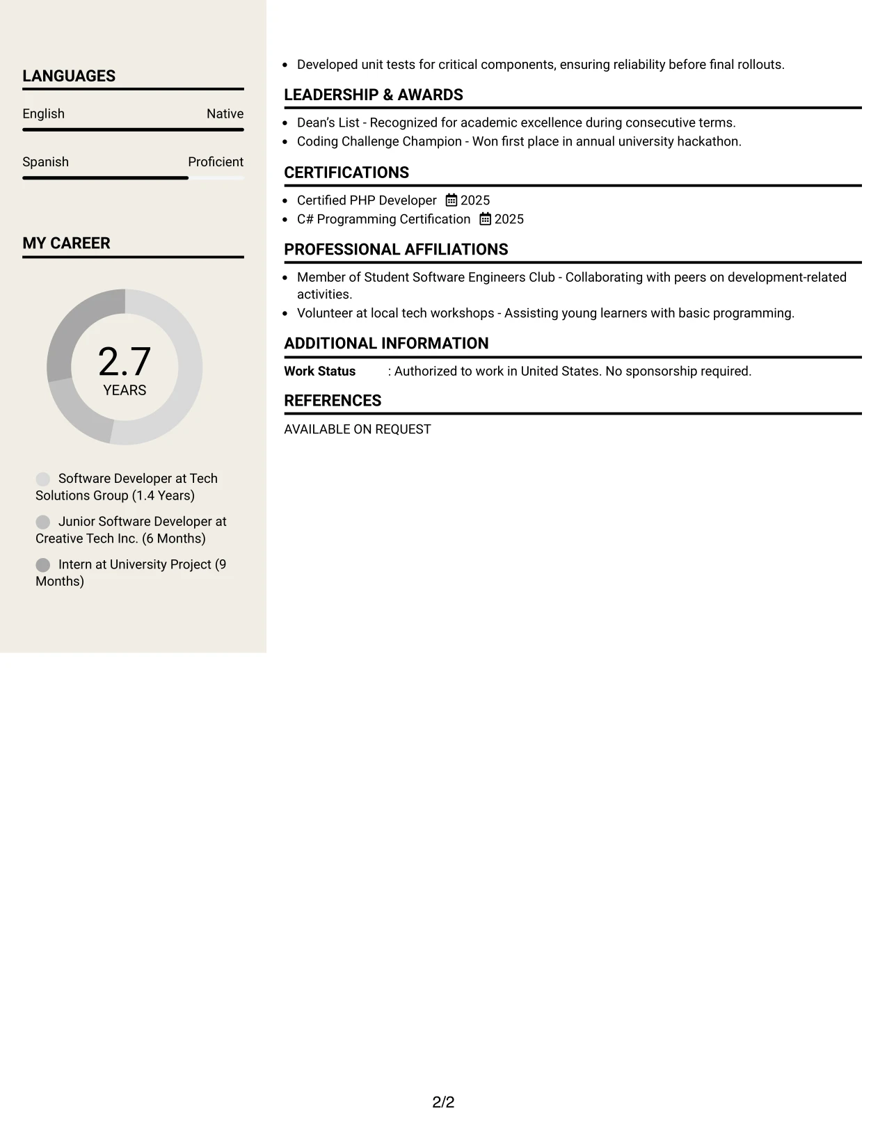 Resume Example Page 2