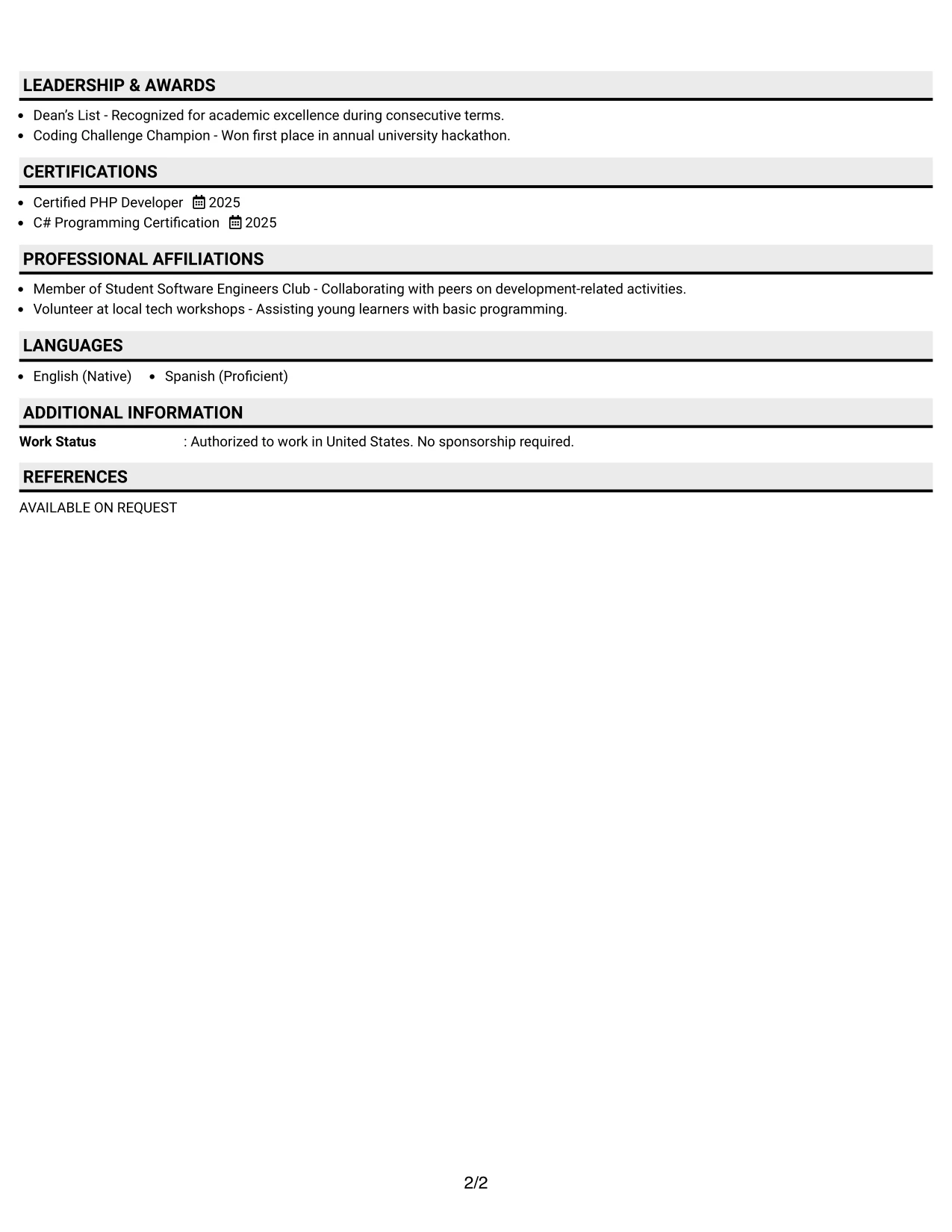 Resume Example Page 2