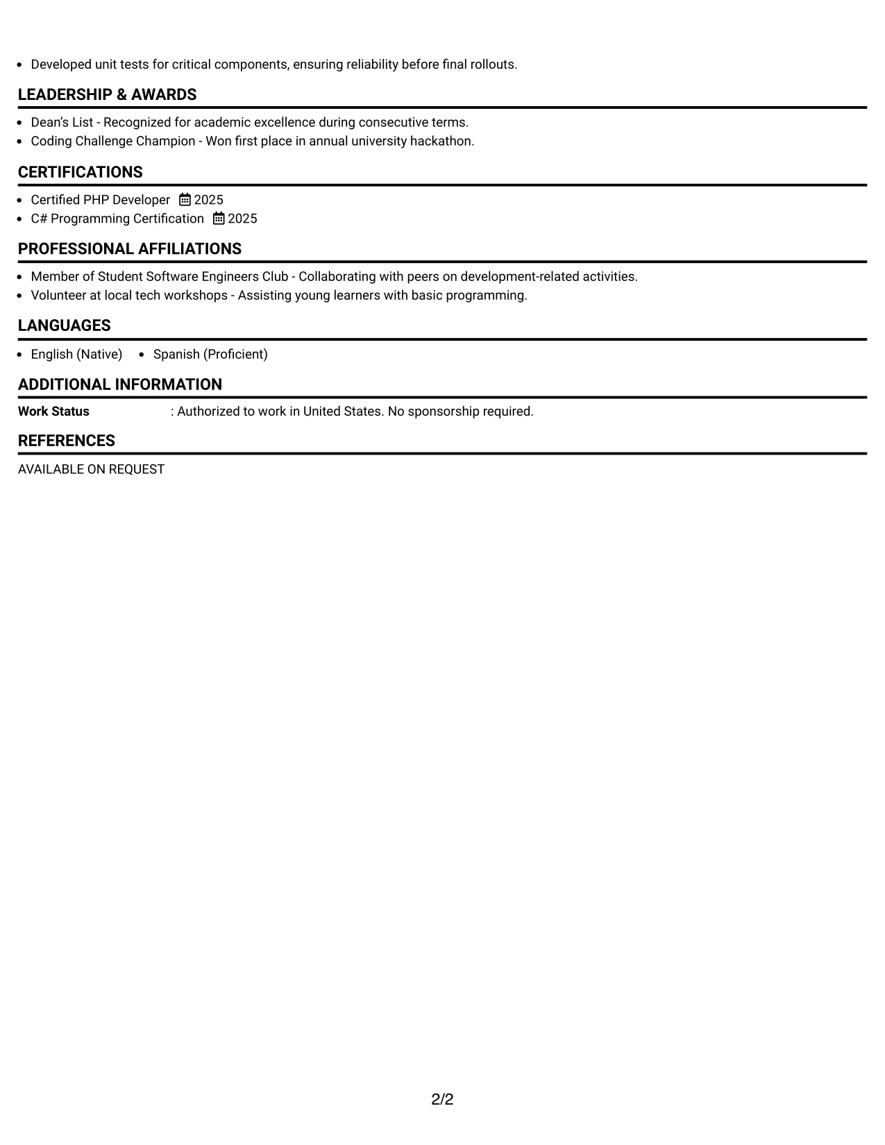 Resume Example Page 2