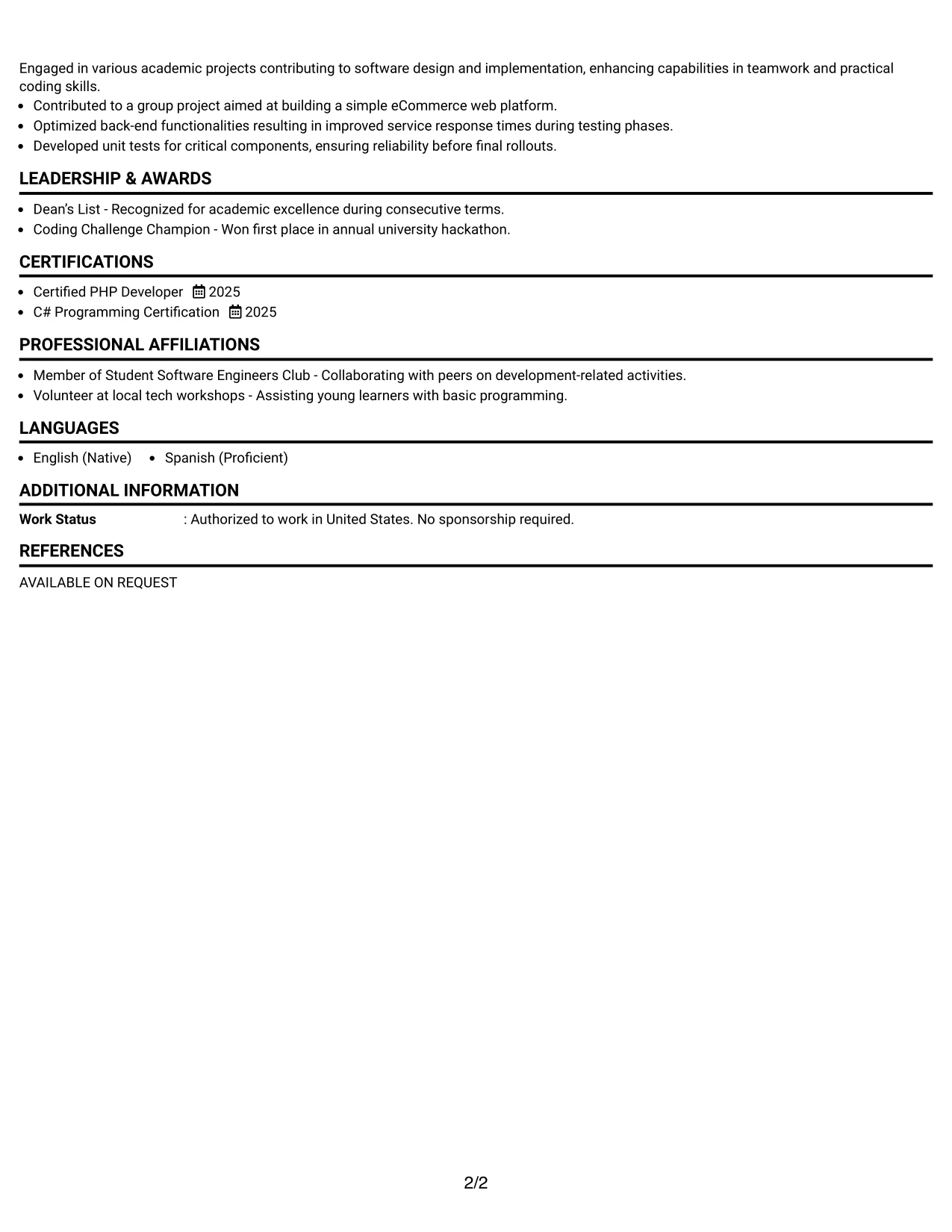 Resume Example Page 2