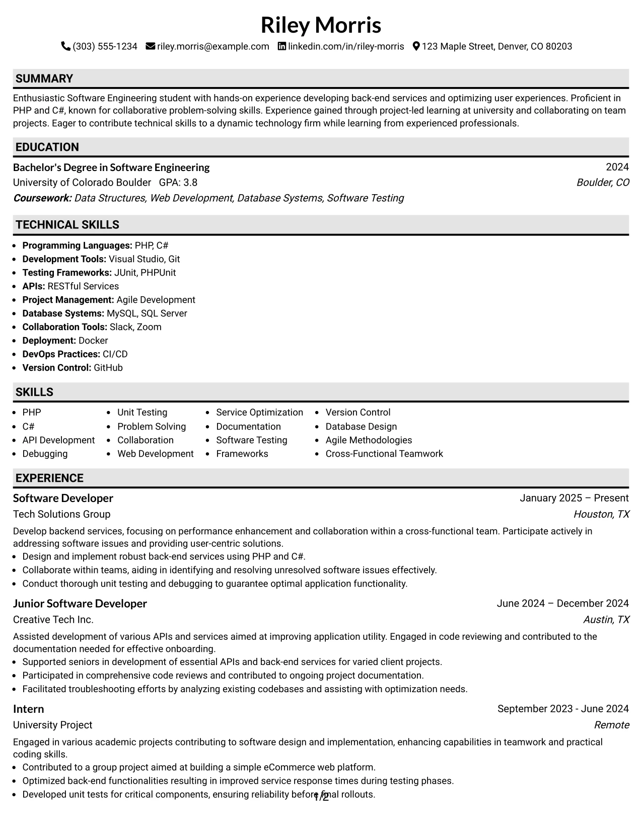 Resume Example Page 1
