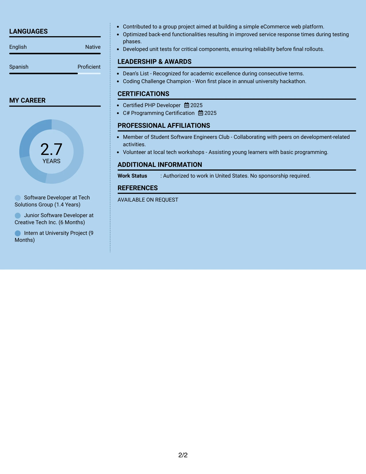 Resume Example Page 2