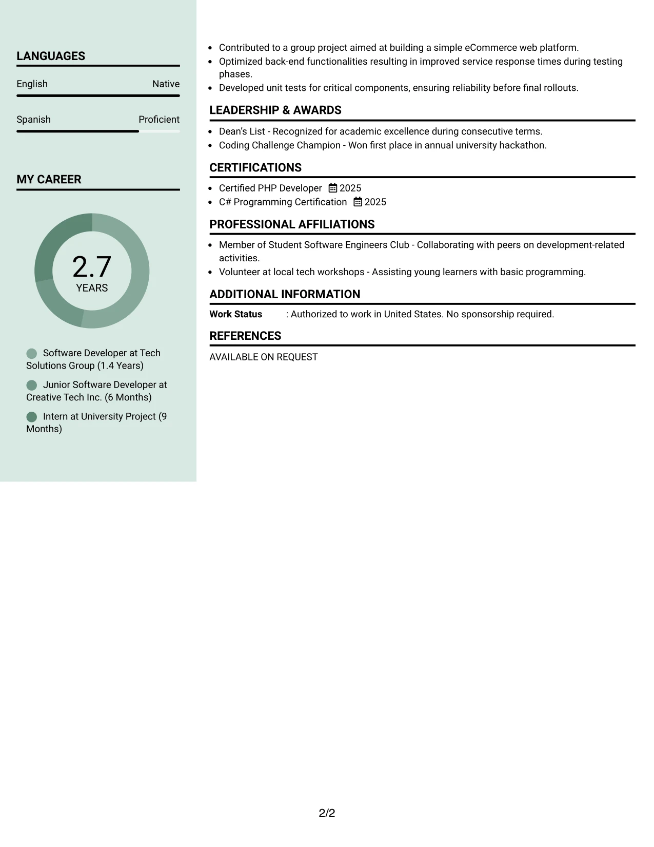 Resume Example Page 2