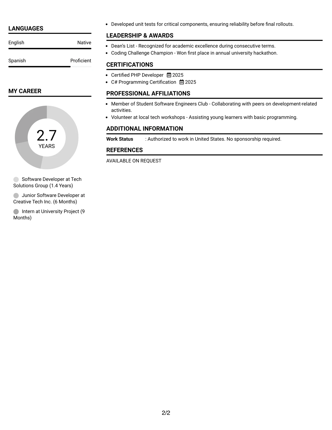 Resume Example Page 2