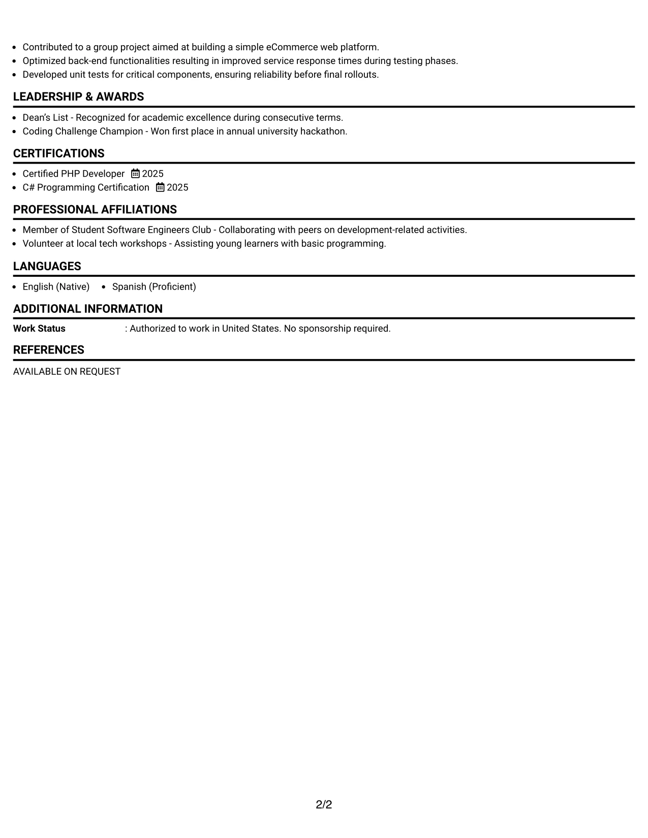 Resume Example Page 2