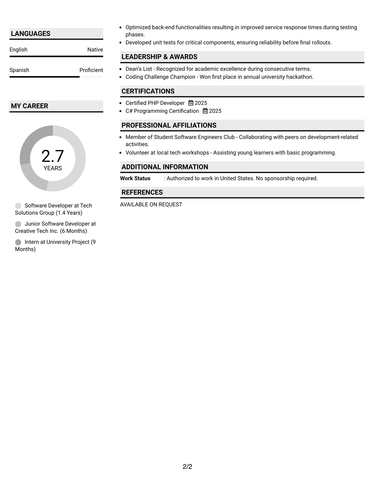 Resume Example Page 2