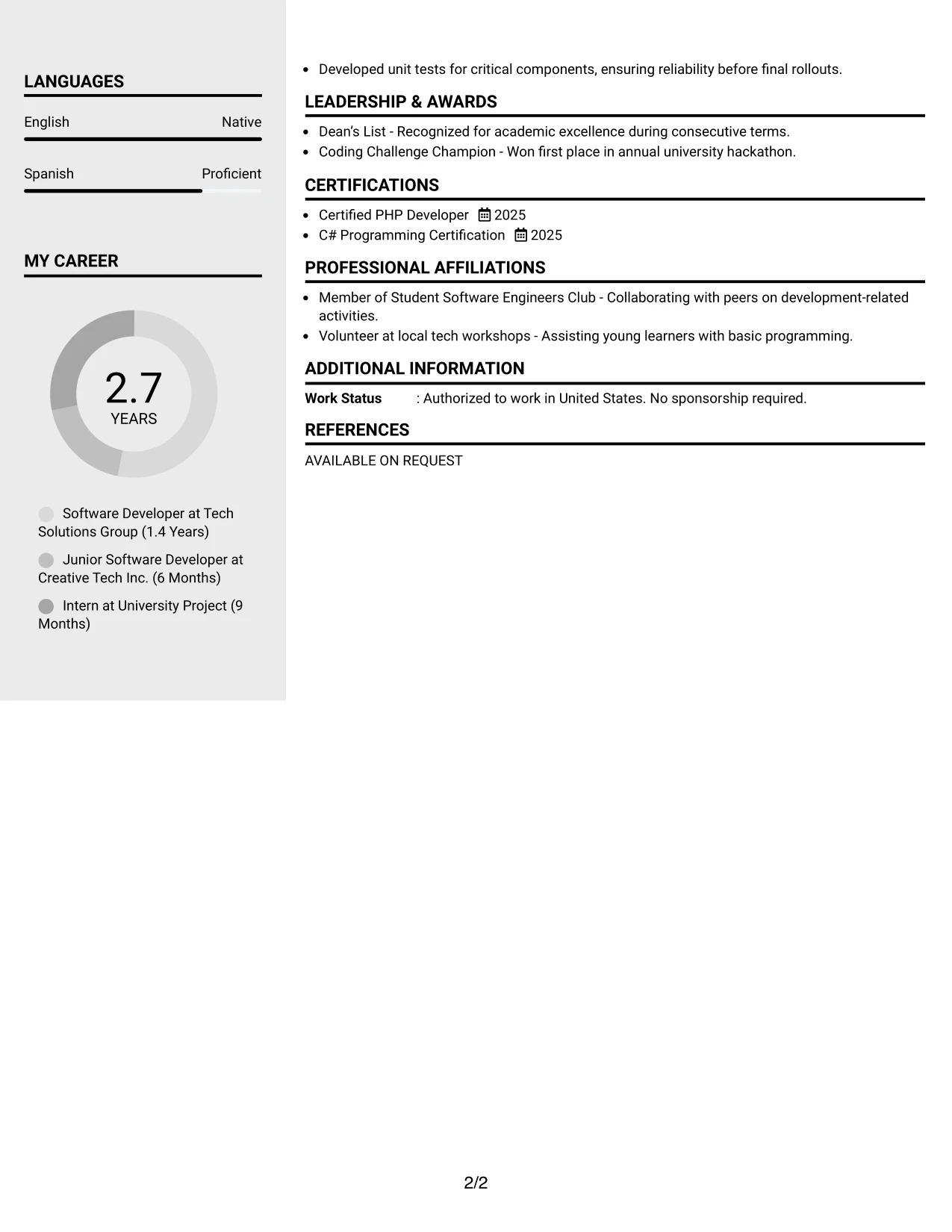 Resume Example Page 2