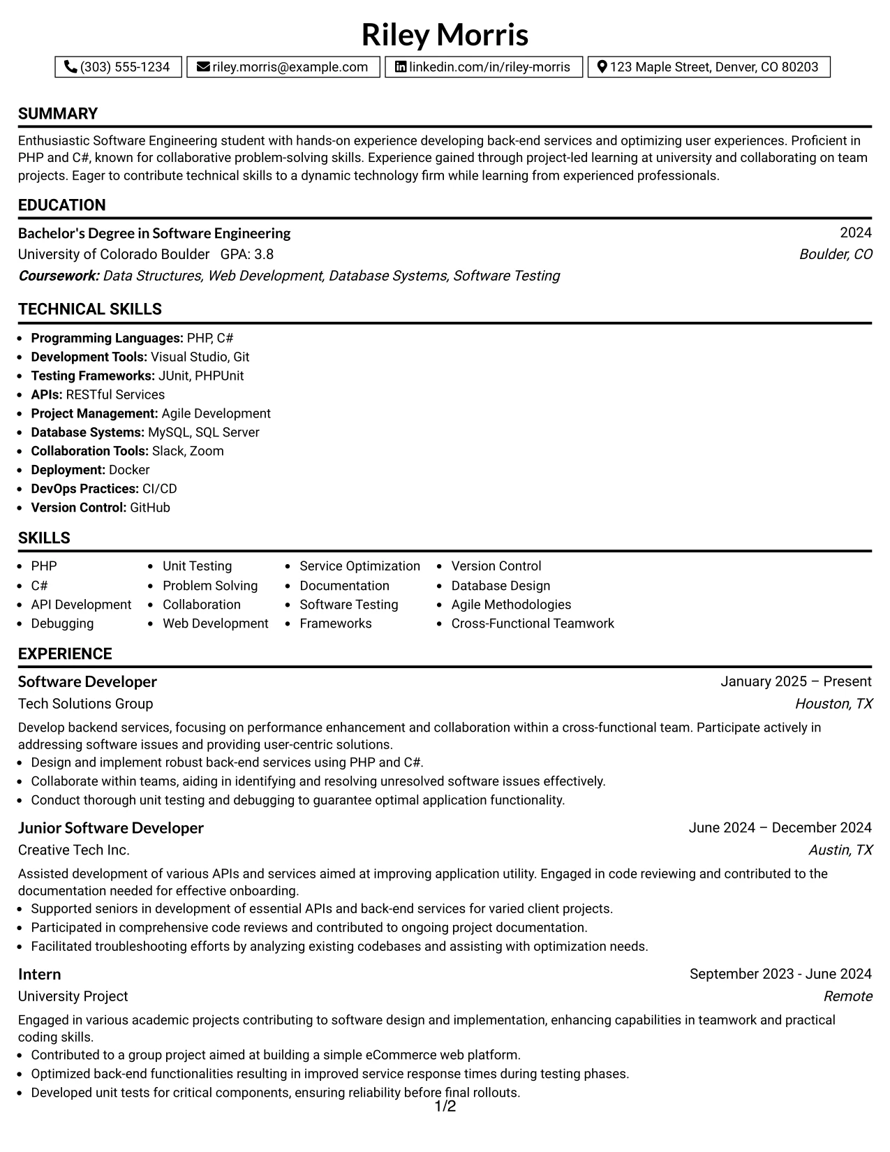 Resume Example Page 1