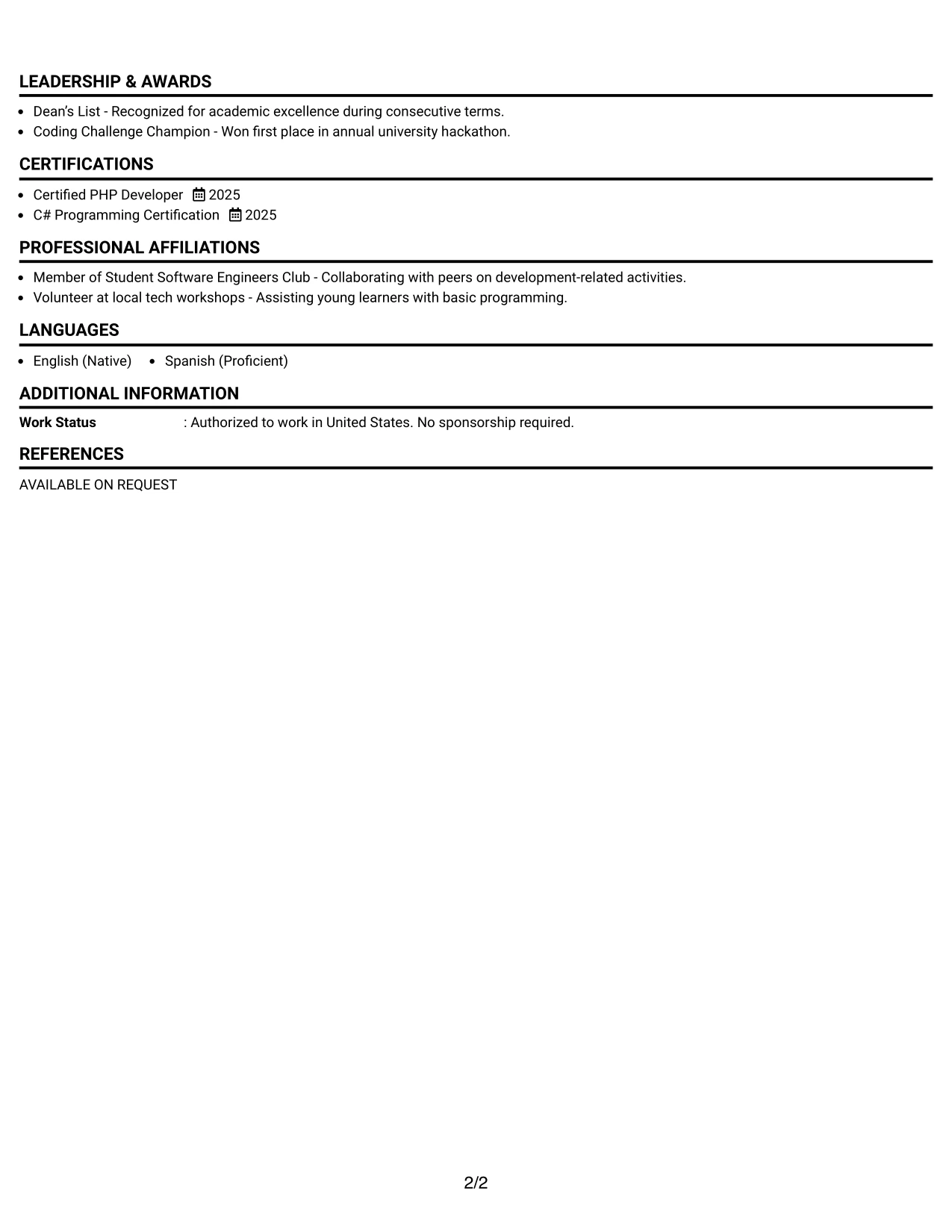 Resume Example Page 2