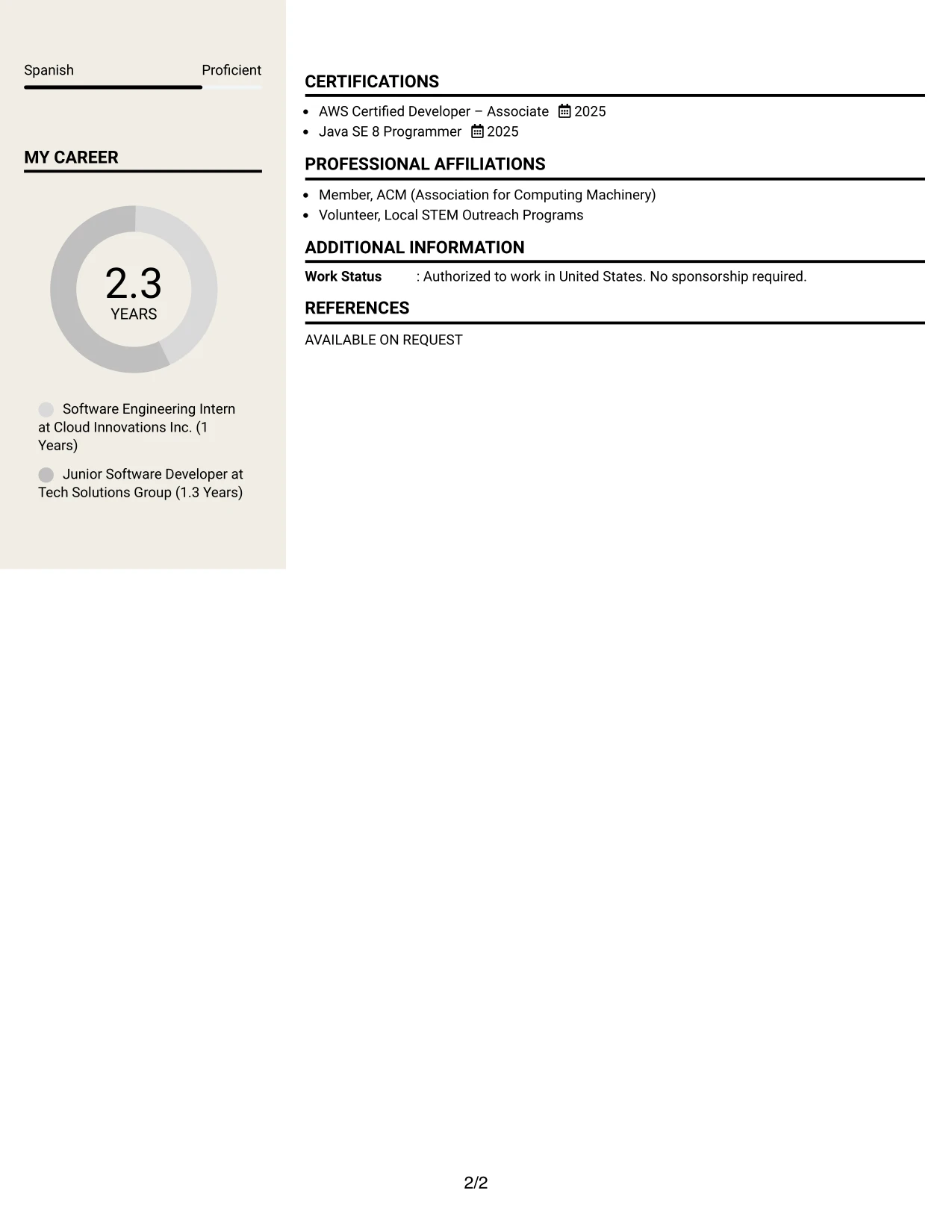 Resume Example Page 2