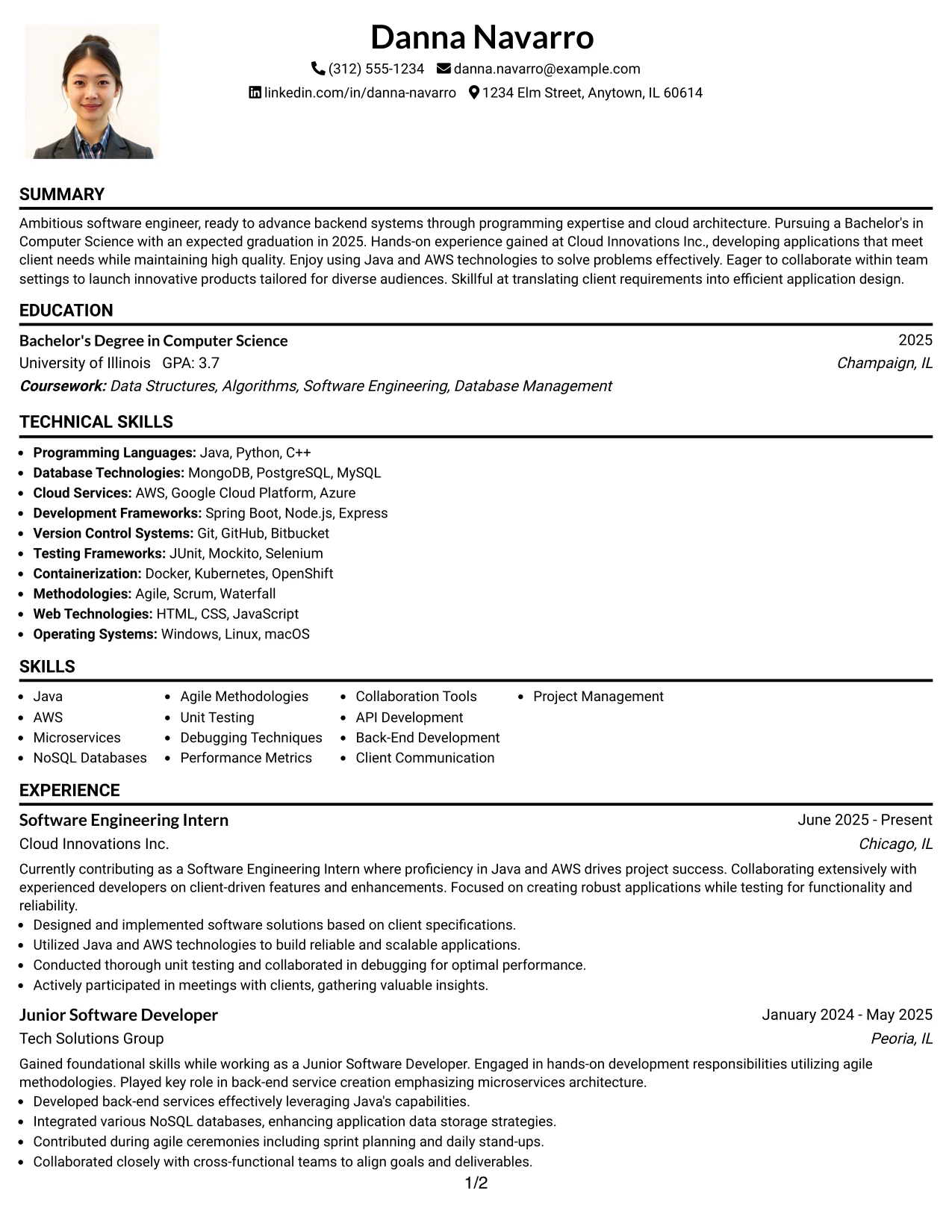 Resume Example Page 1