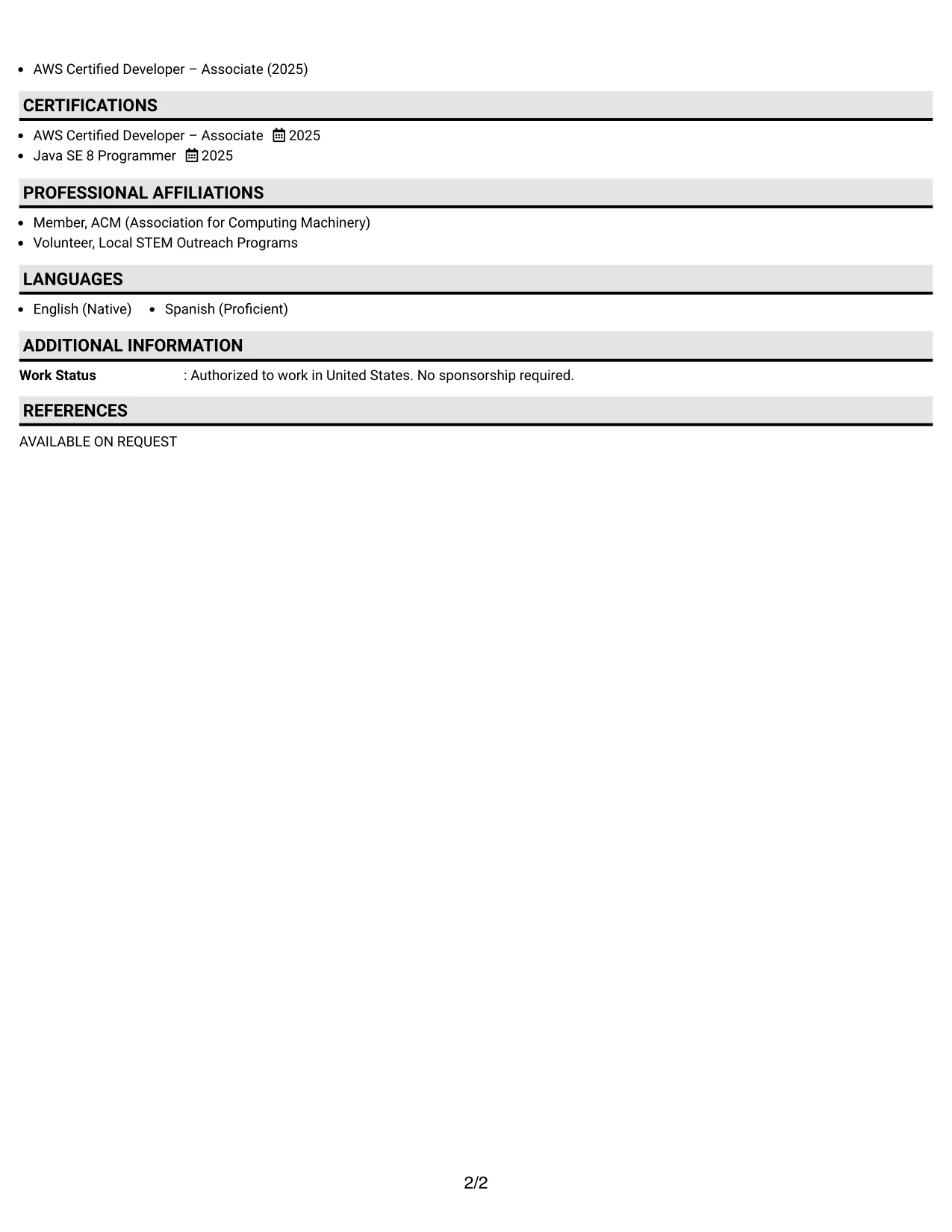 Resume Example Page 2