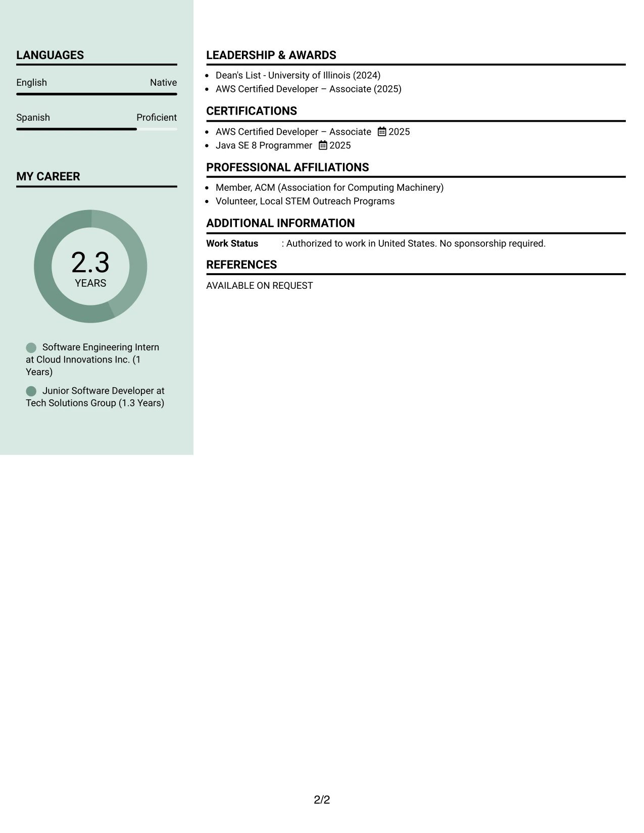 Resume Example Page 2