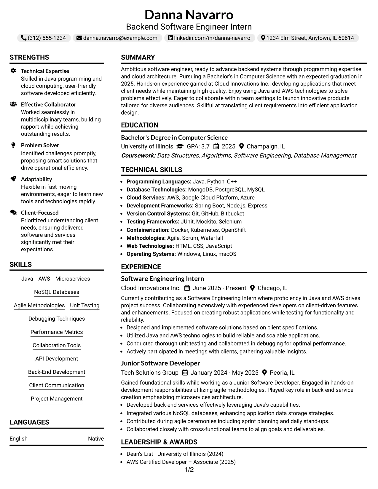 Resume Example Page 1