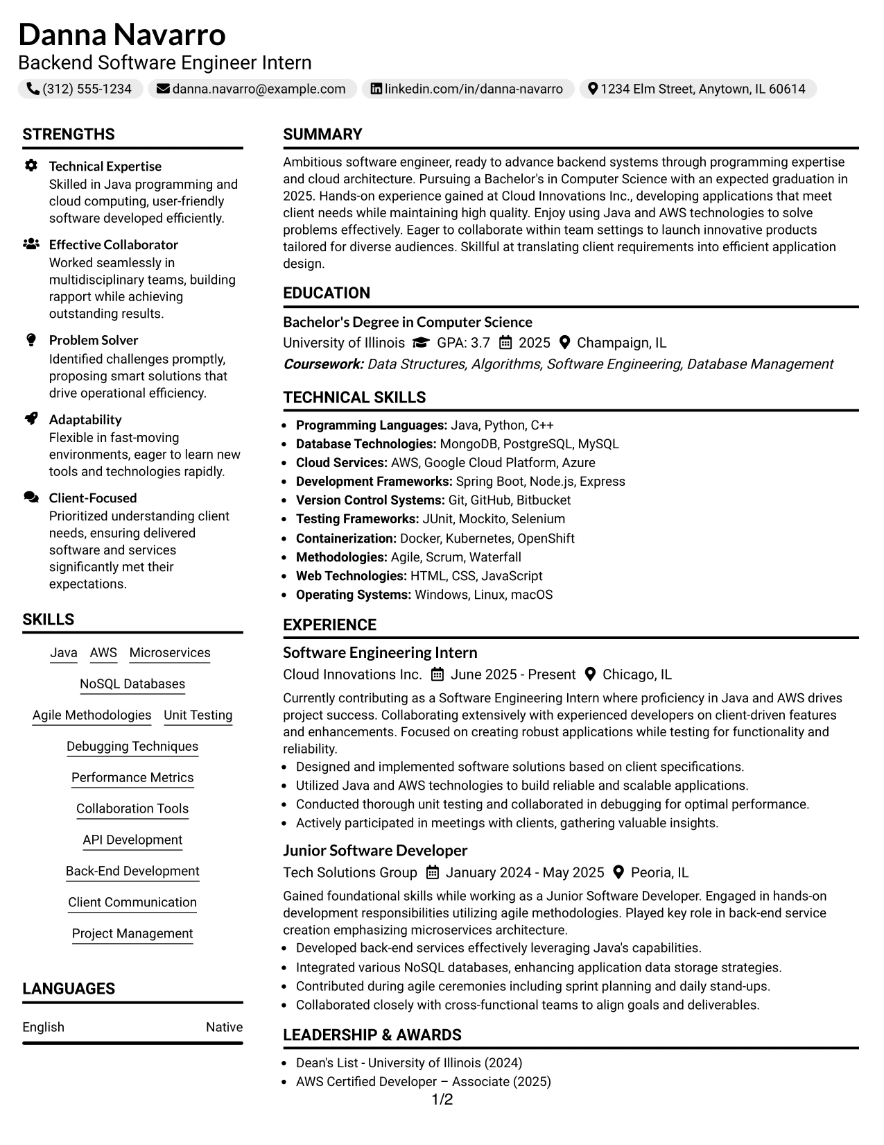 Resume Example Page 1