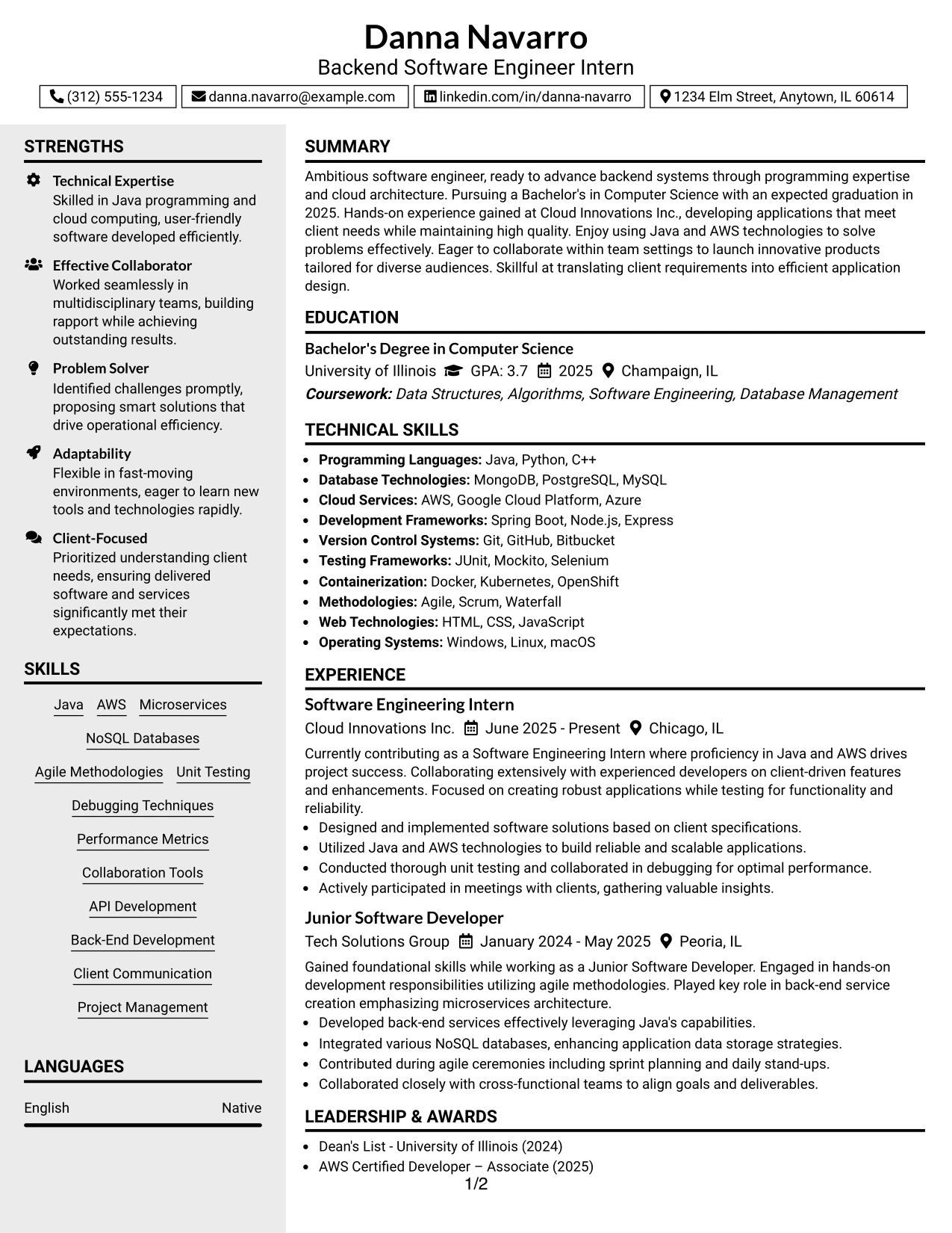 Resume Example Page 1