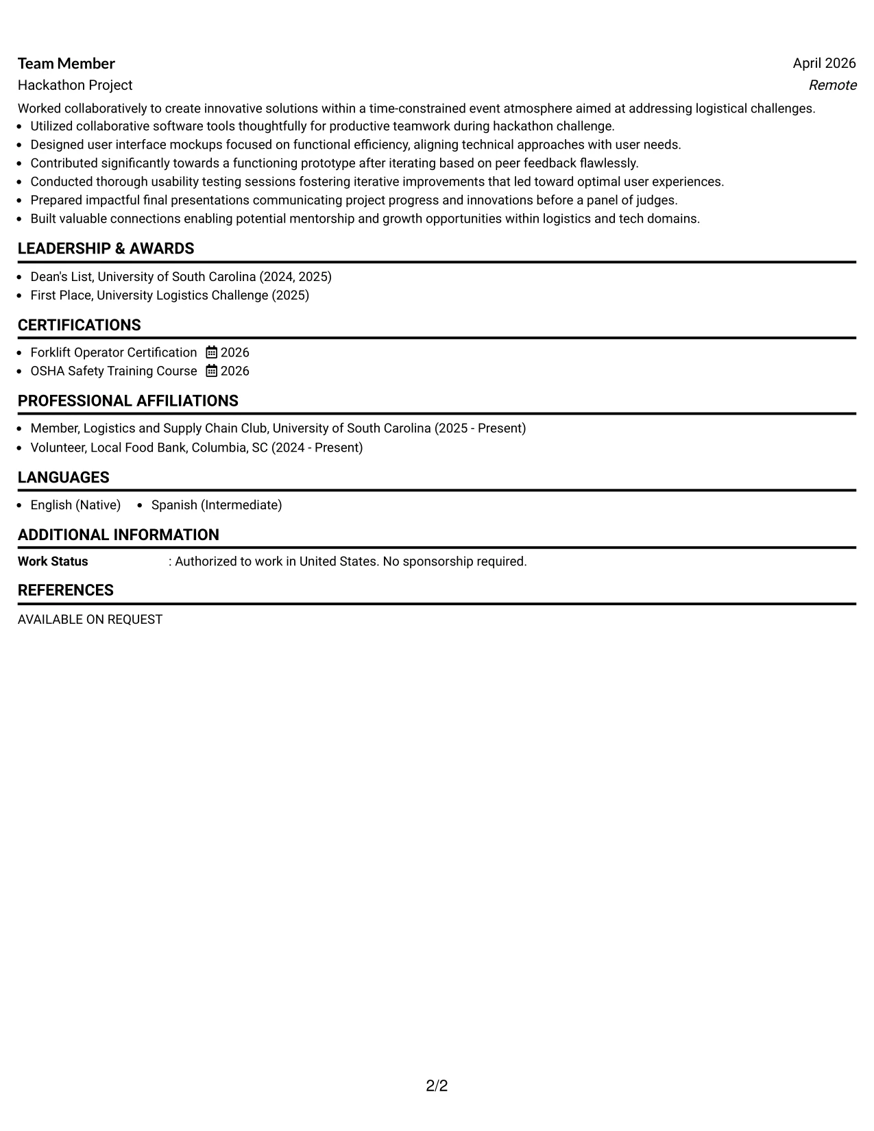Resume Example Page 2