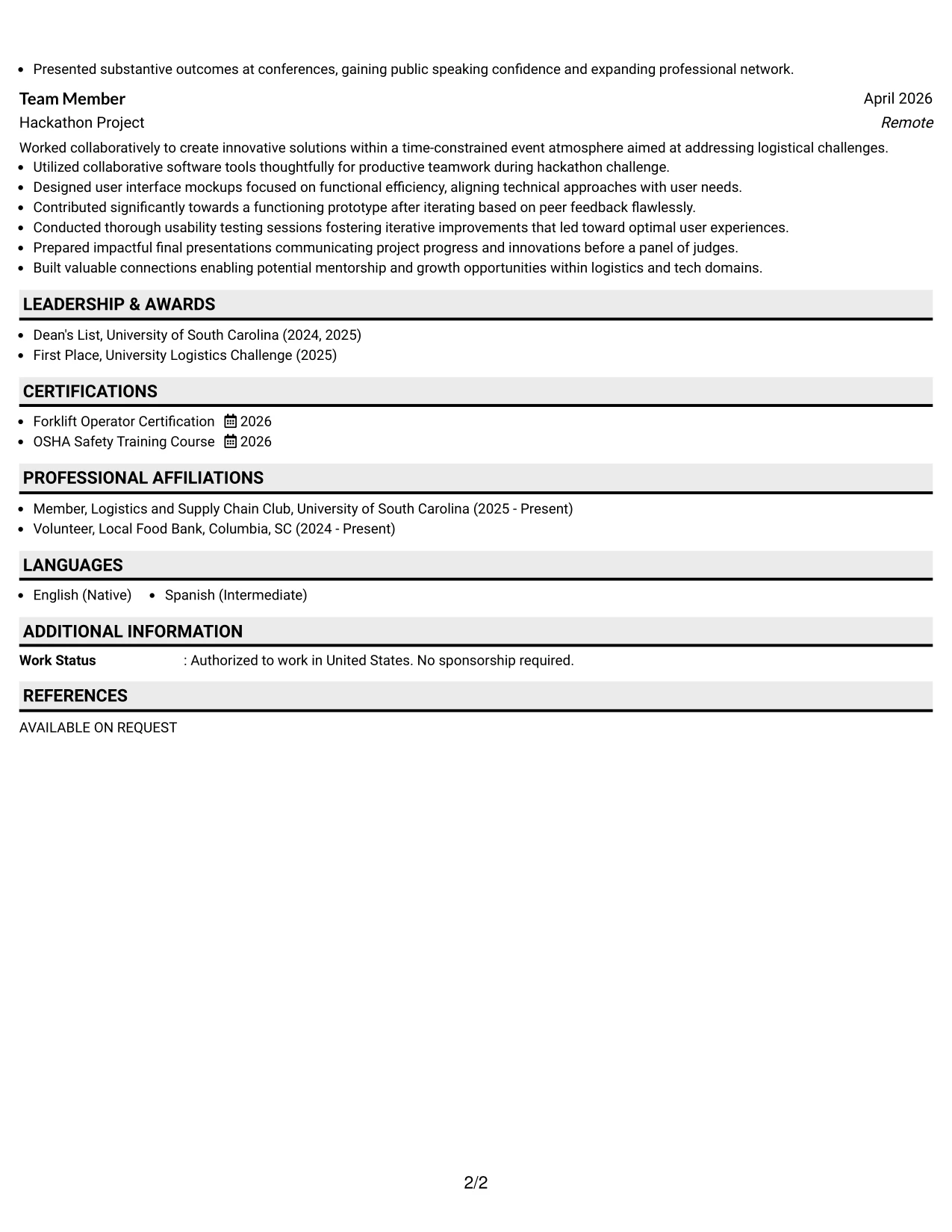 Resume Example Page 2