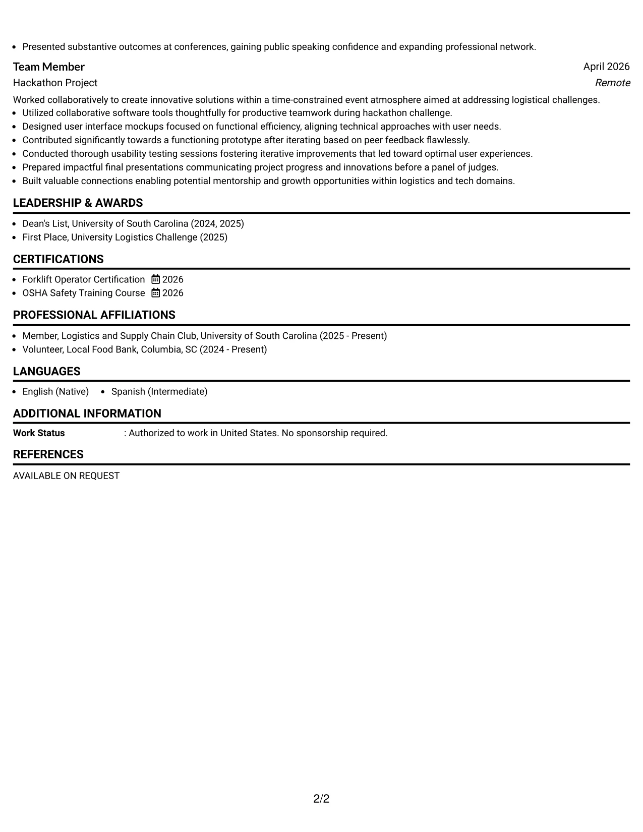 Resume Example Page 2