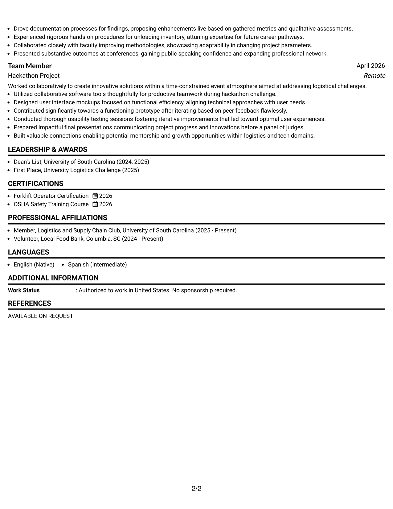 Resume Example Page 2