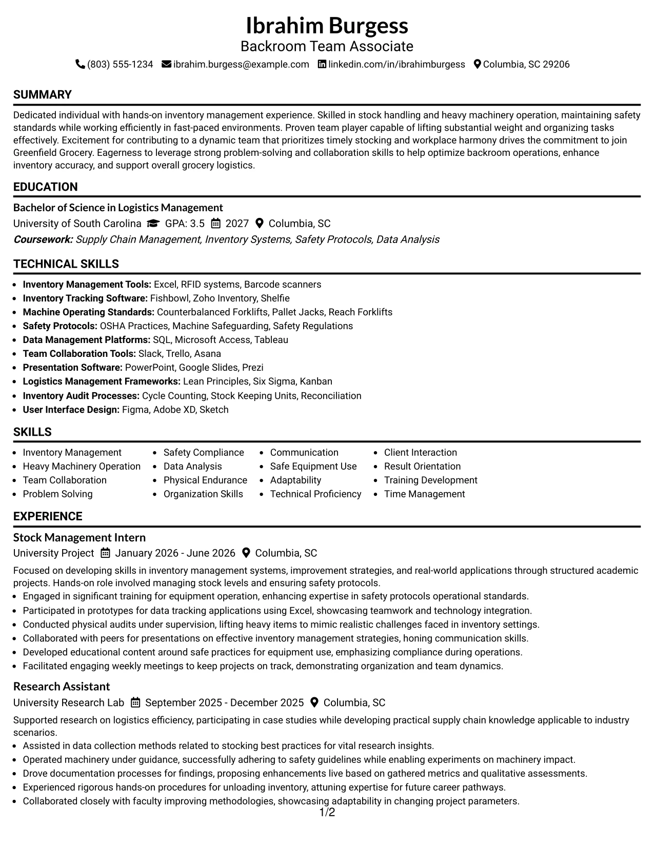 Resume Example Page 1