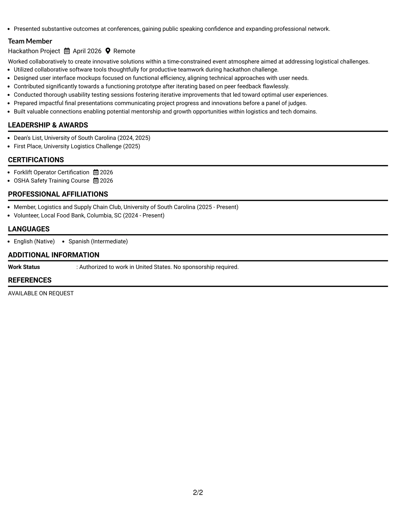 Resume Example Page 2
