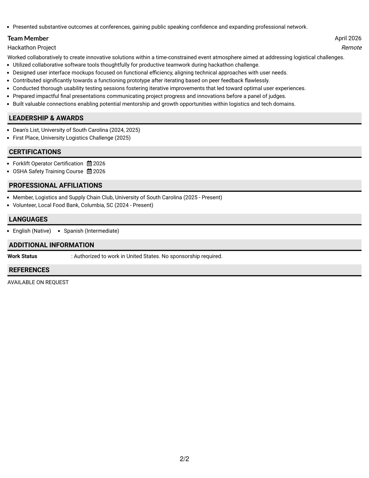 Resume Example Page 2
