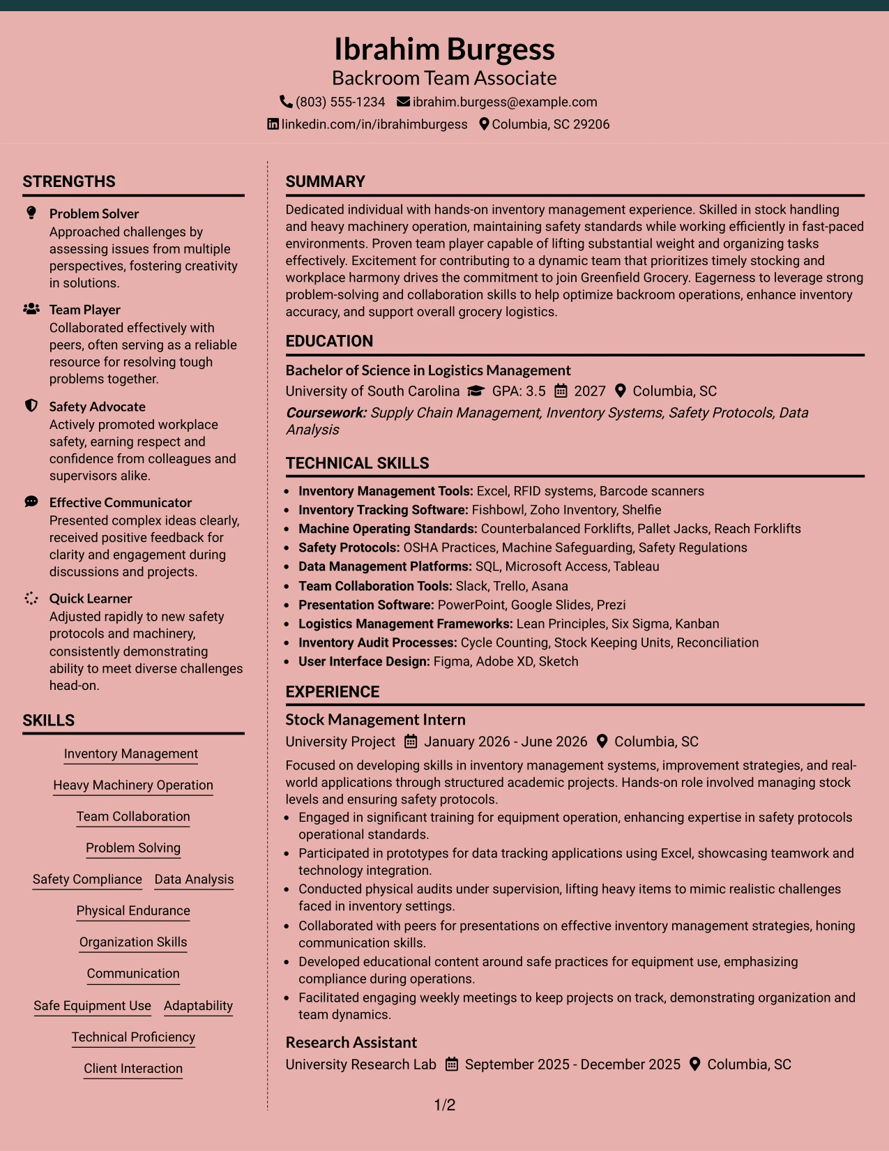 Resume Example Page 1