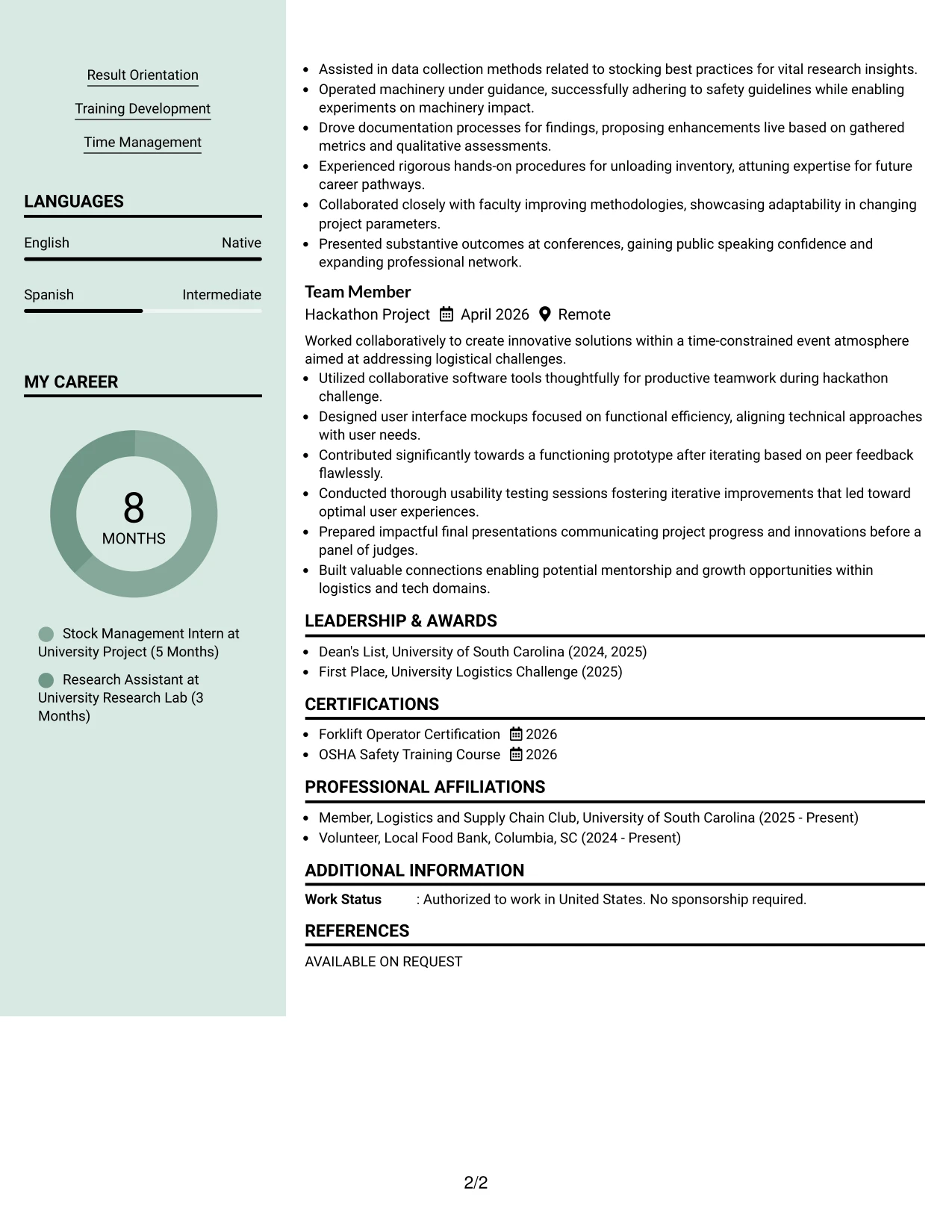 Resume Example Page 2