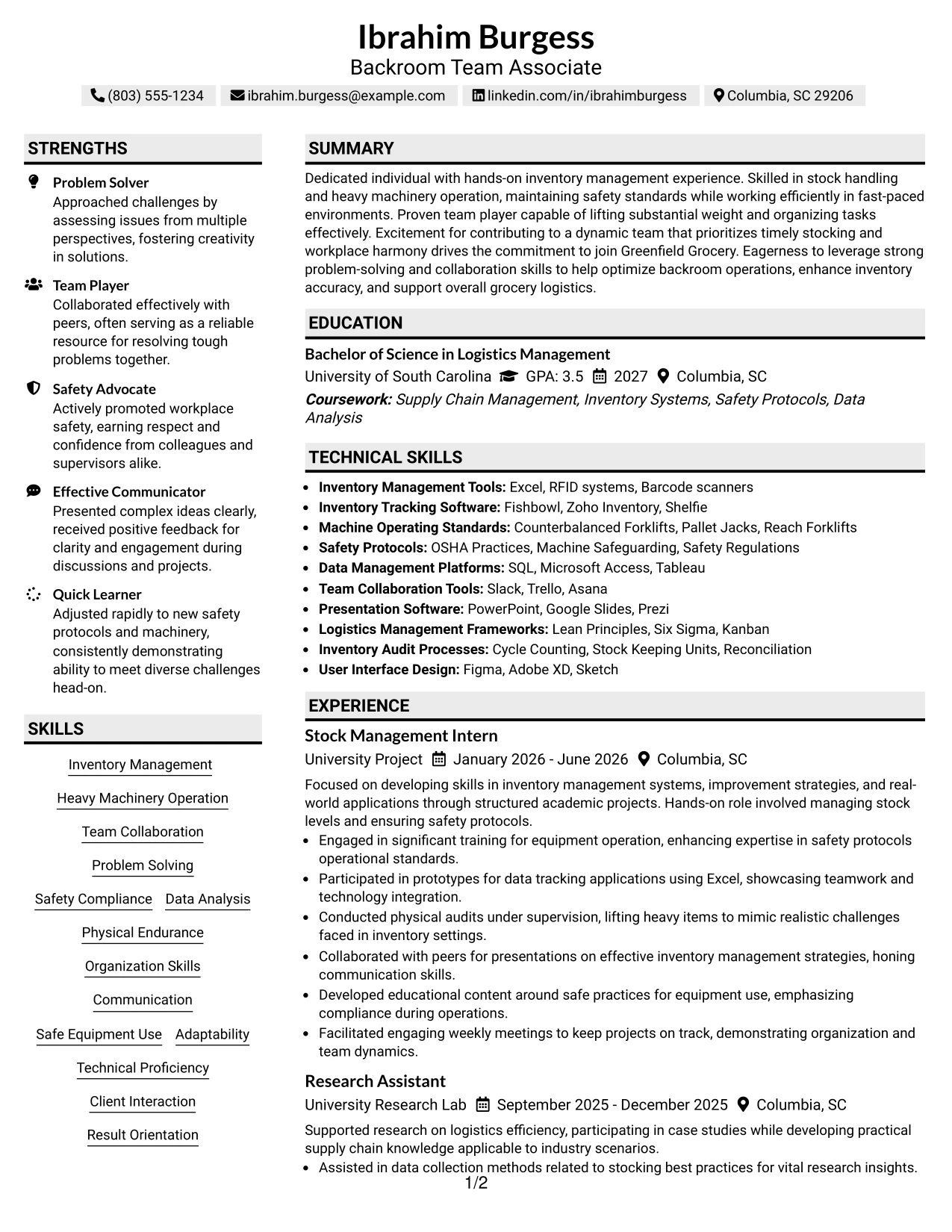 Resume Example Page 1
